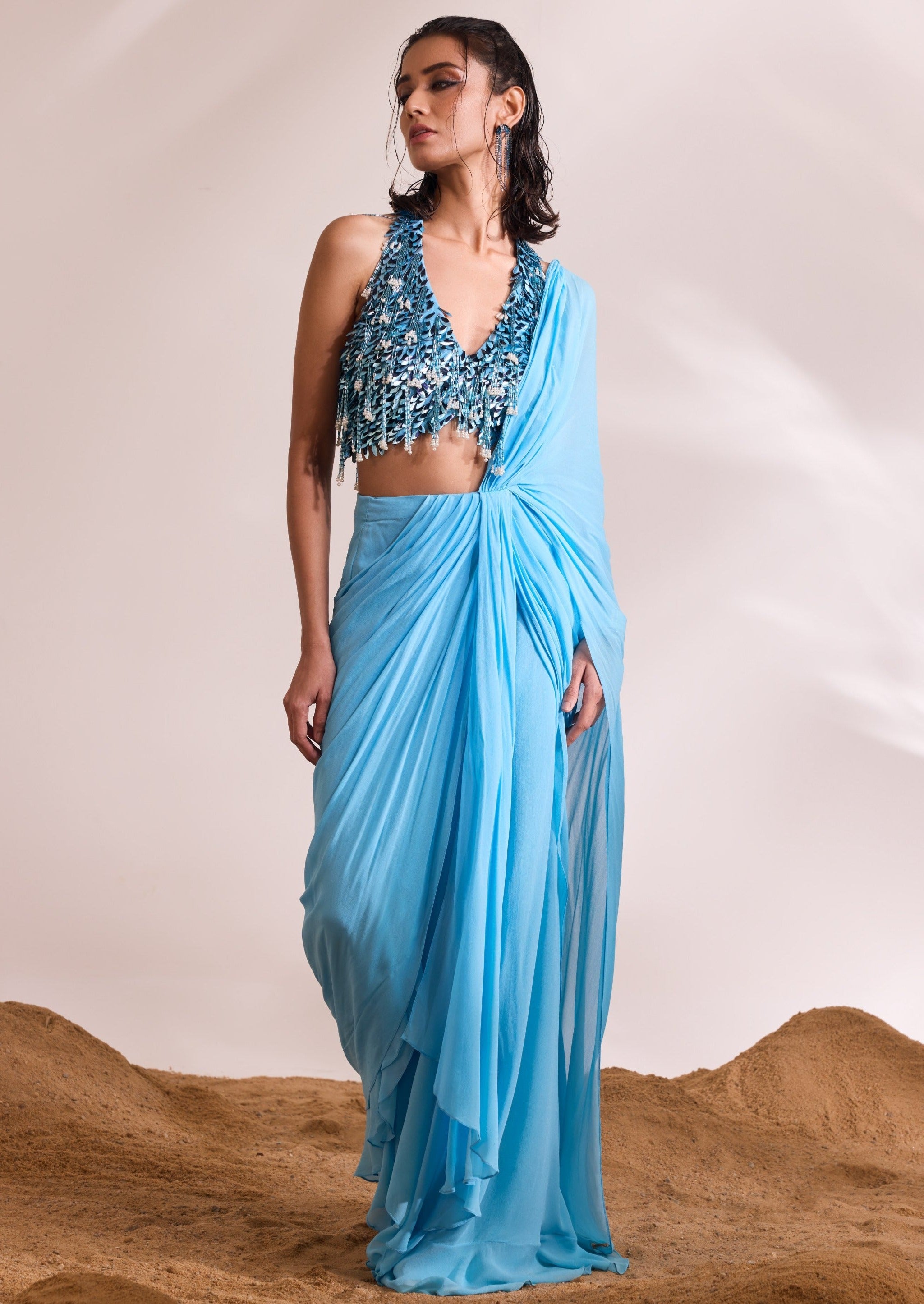 Sky Blue Renee Slit Sari