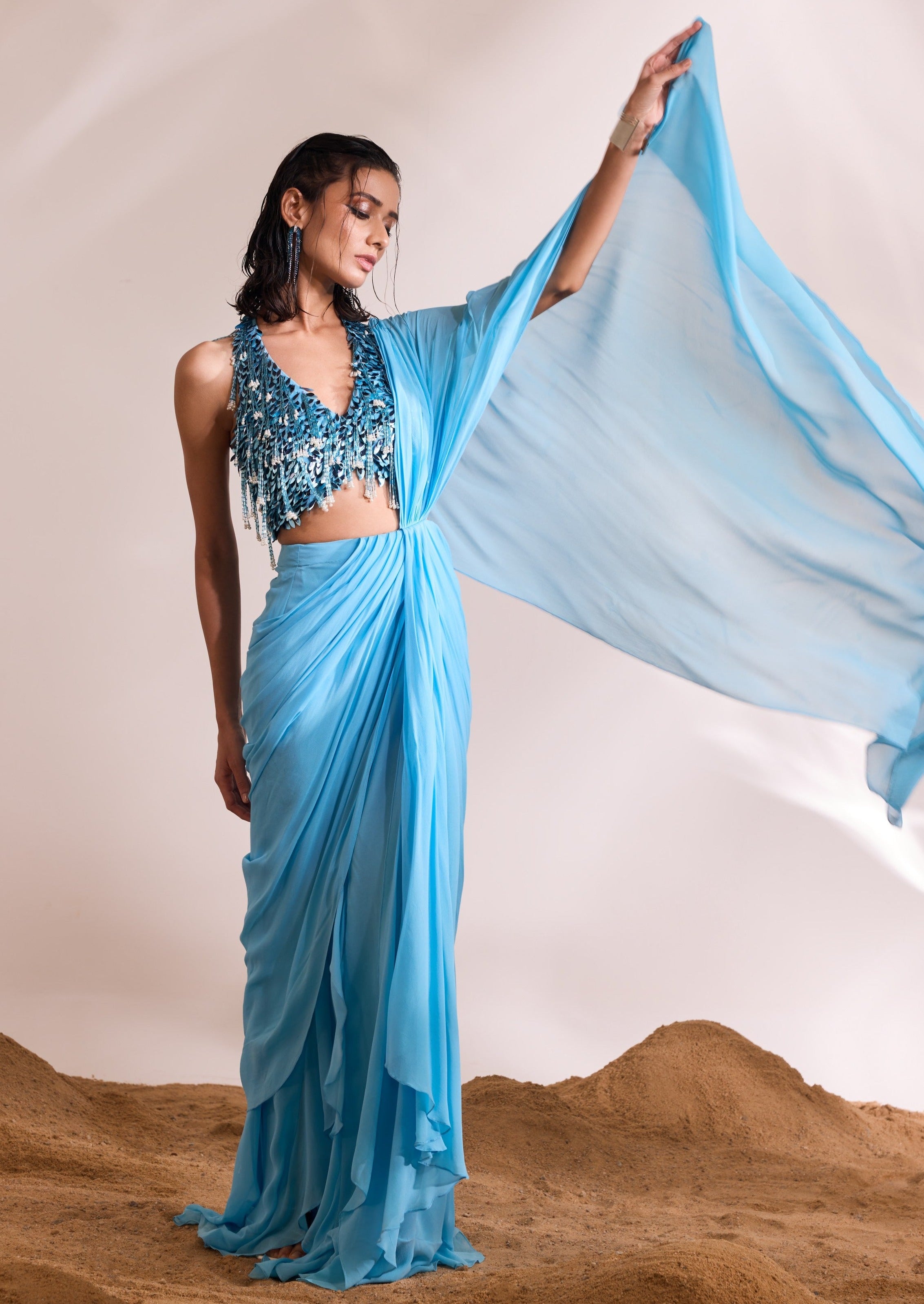 Sky Blue Renee Slit Sari