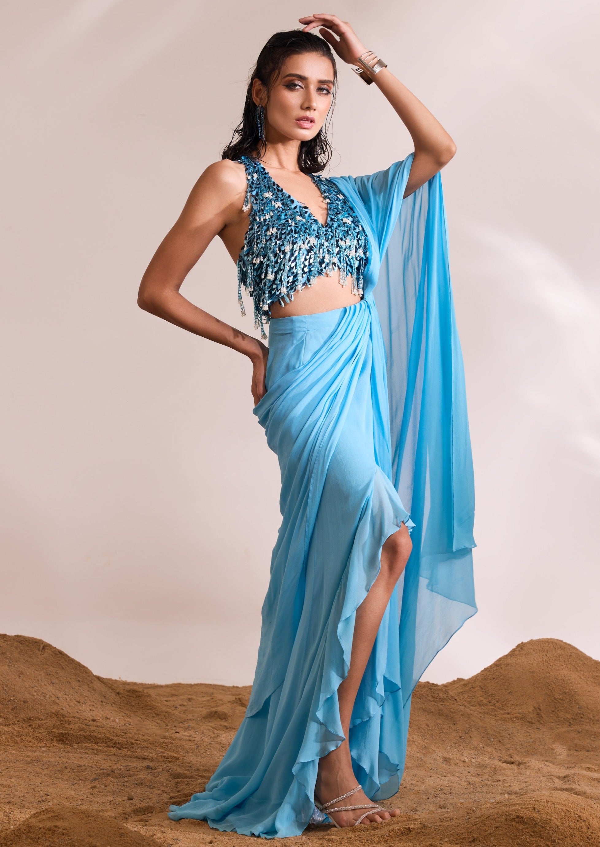 Sky Blue Renee Slit Sari