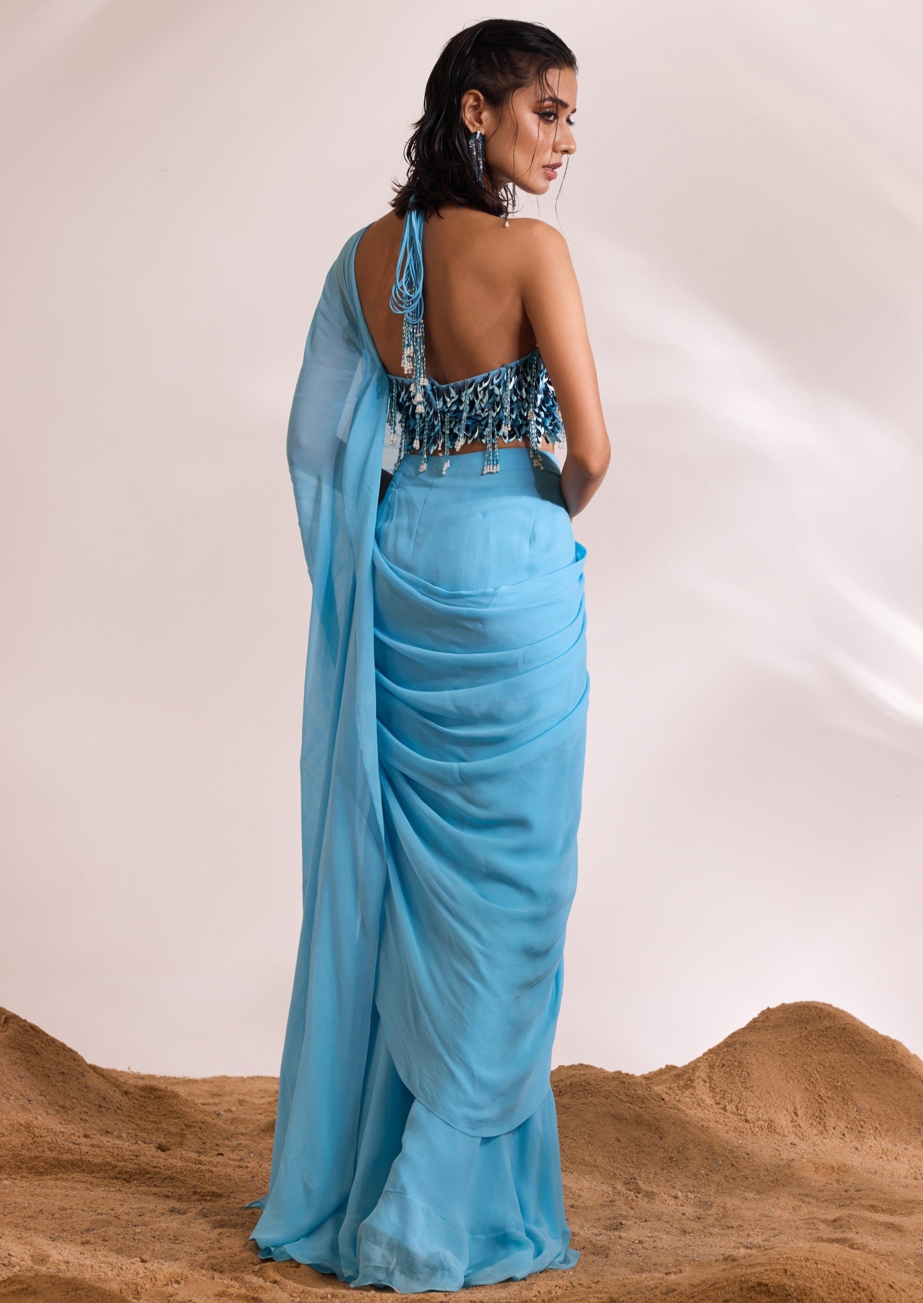 Sky Blue Renee Slit Sari