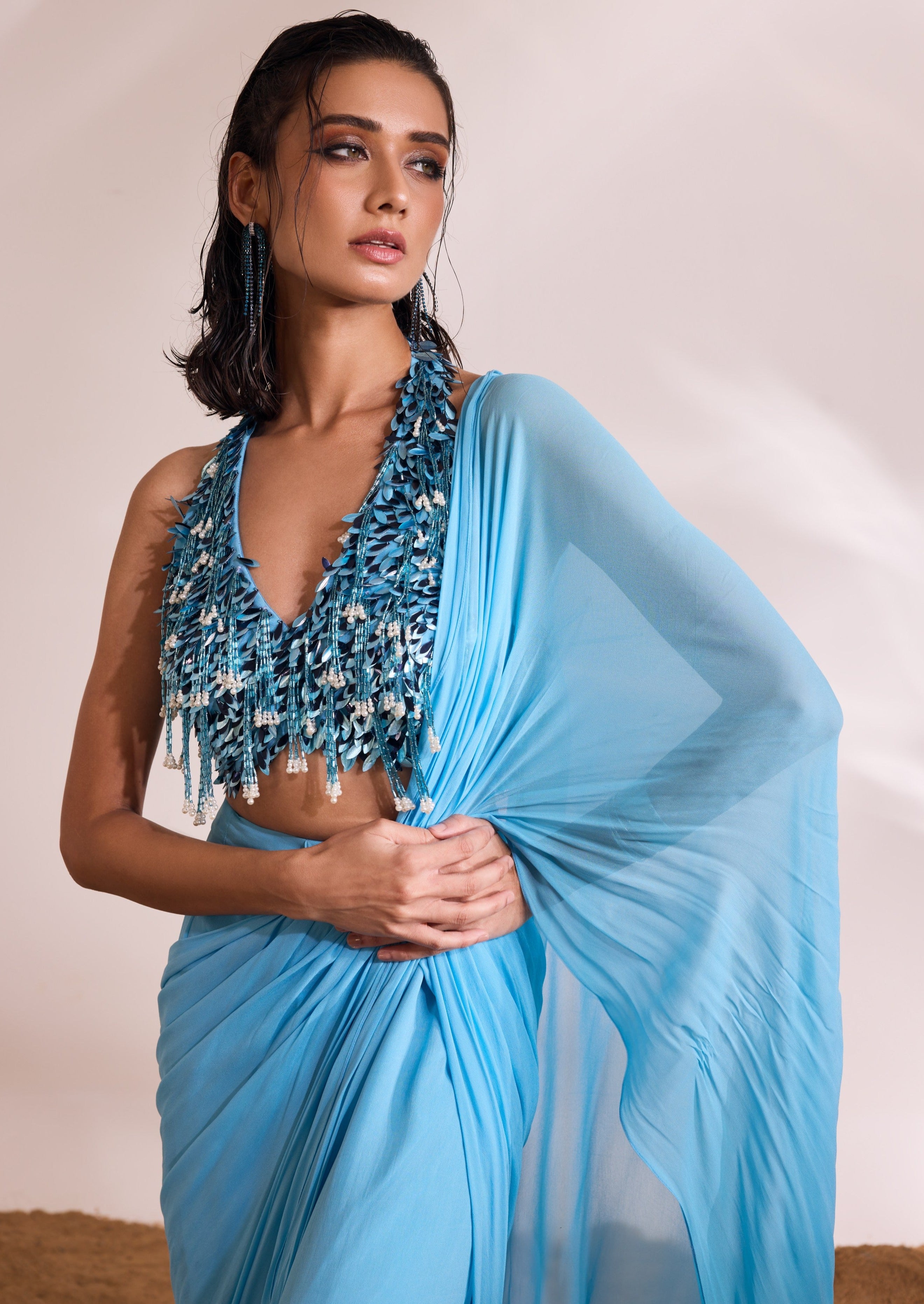 Sky Blue Renee Slit Sari