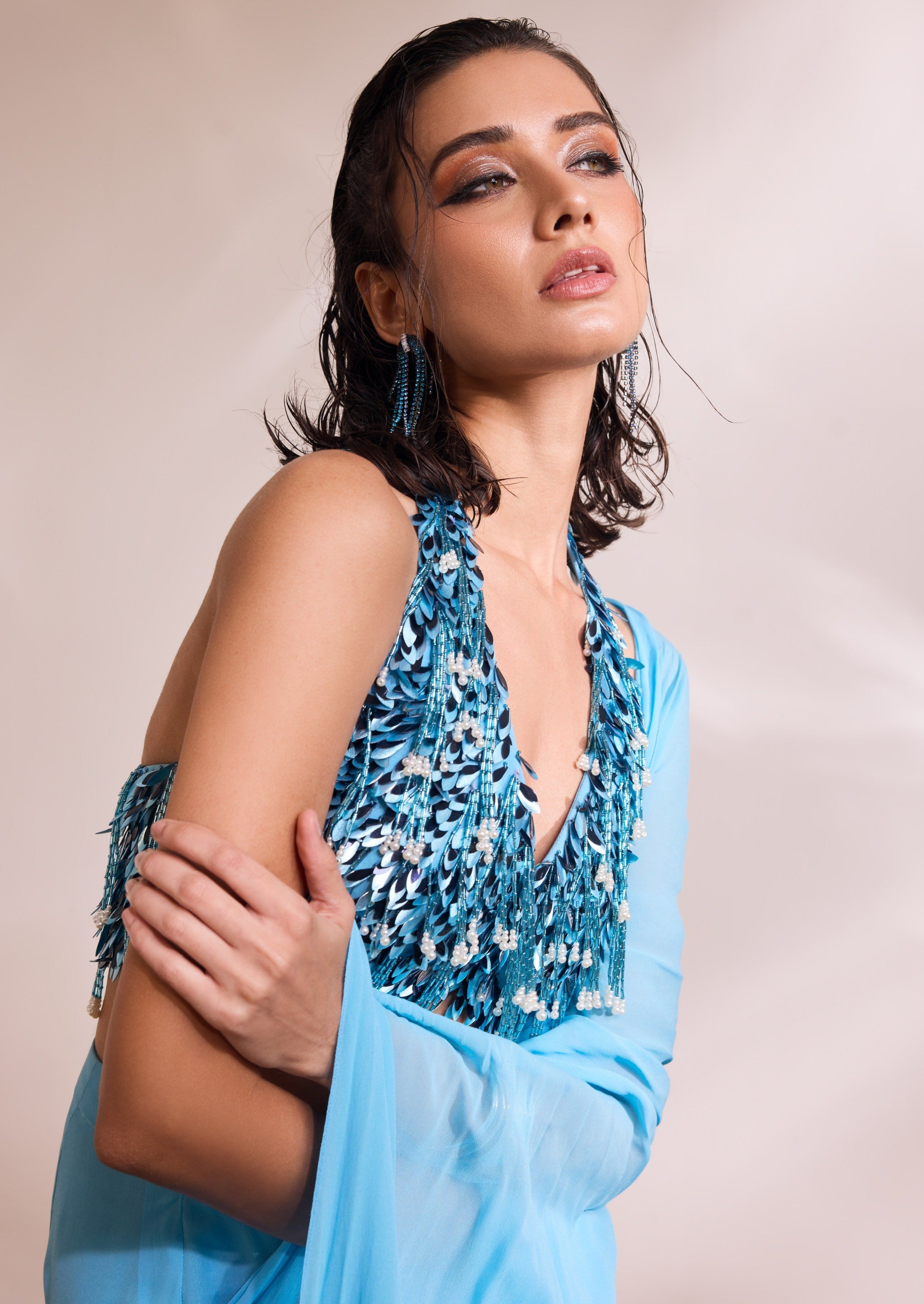 Sky Blue Renee Slit Sari