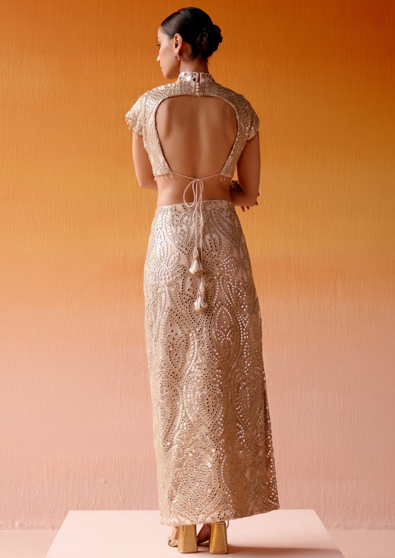 Long Slit Skirt With High Neck Blouse