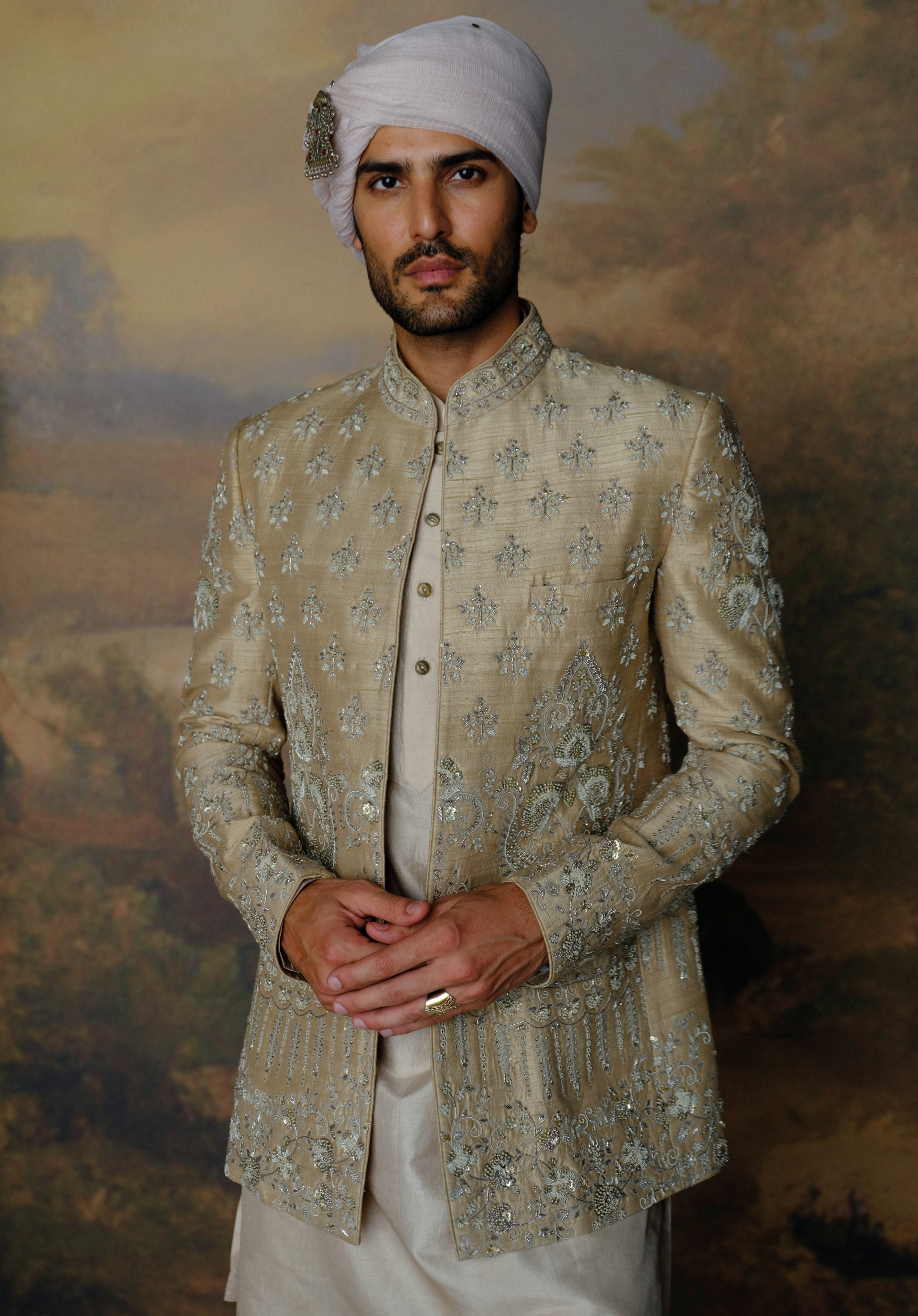 Beige Embroidered Bandi Set