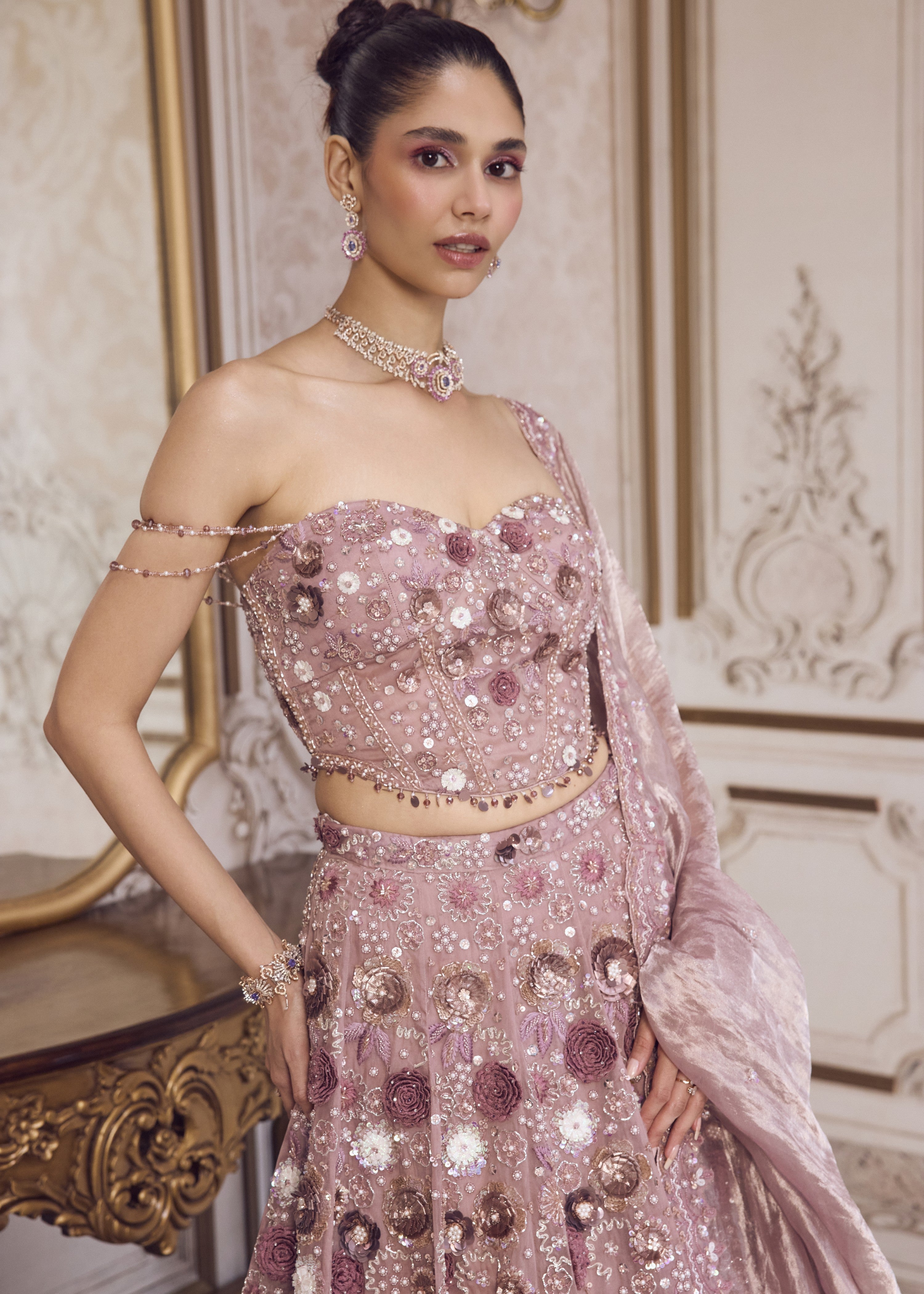 Champagne Rose Lehenga With Corset