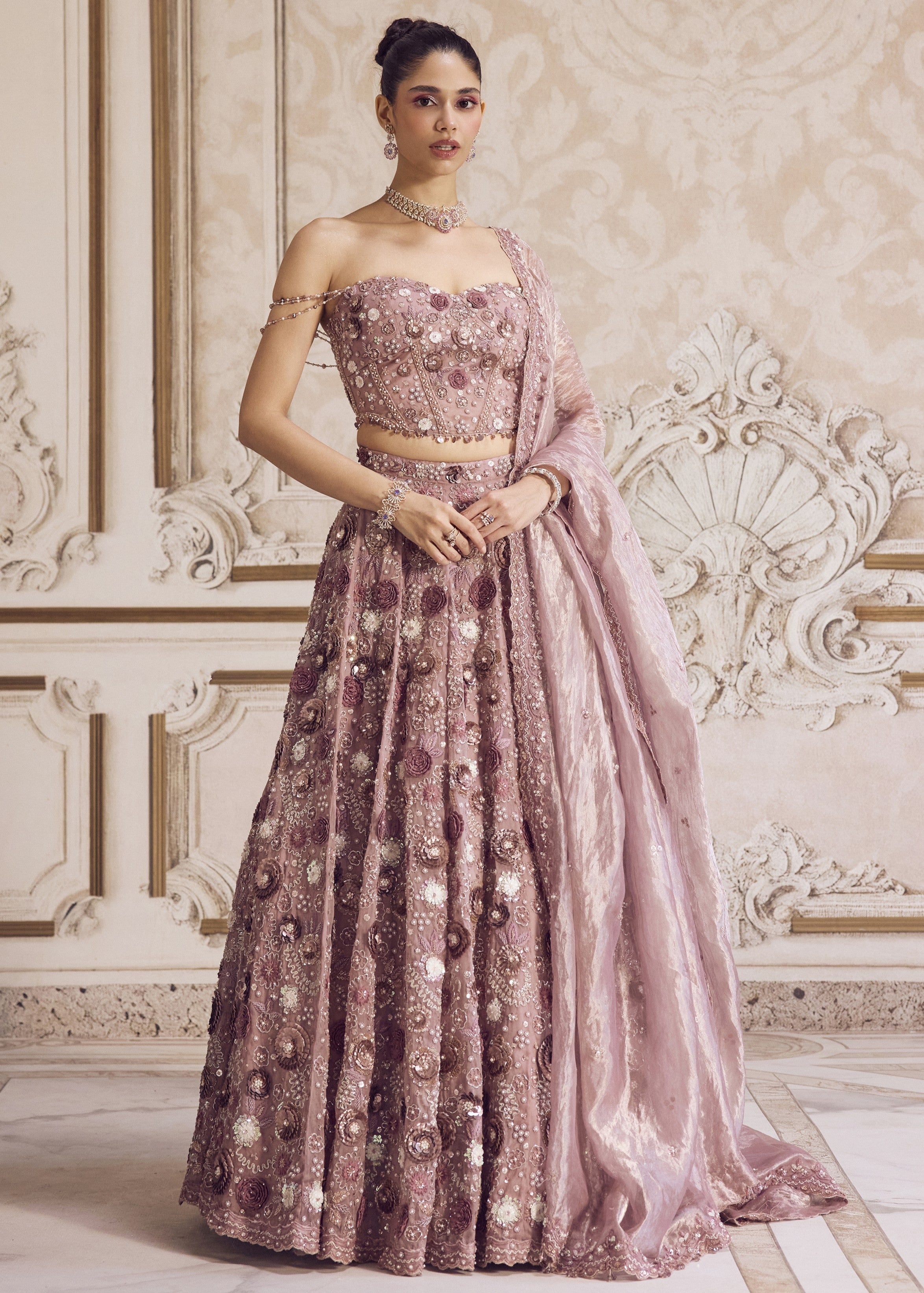 Champagne Rose Lehenga With Corset