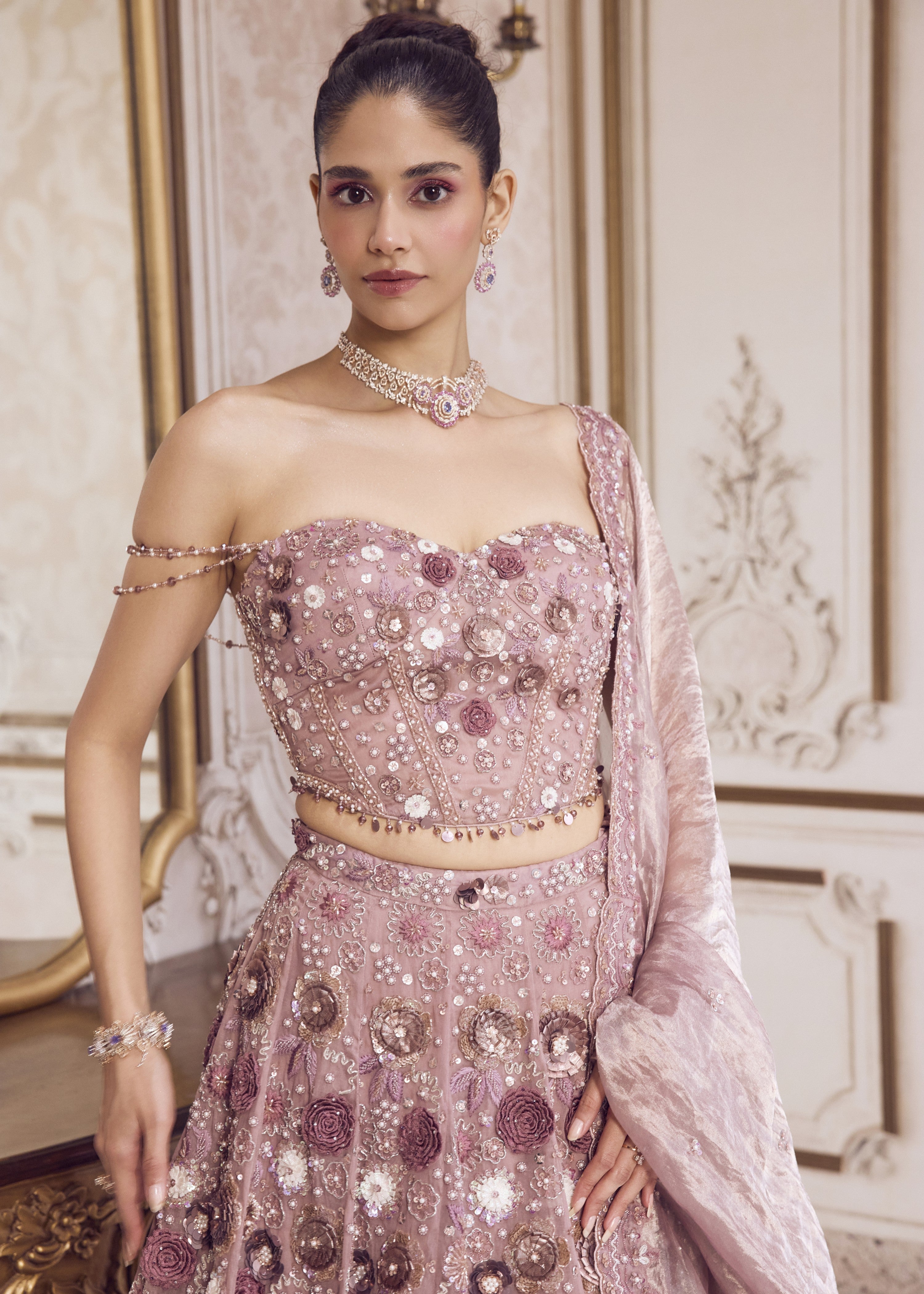 Champagne Rose Lehenga With Corset
