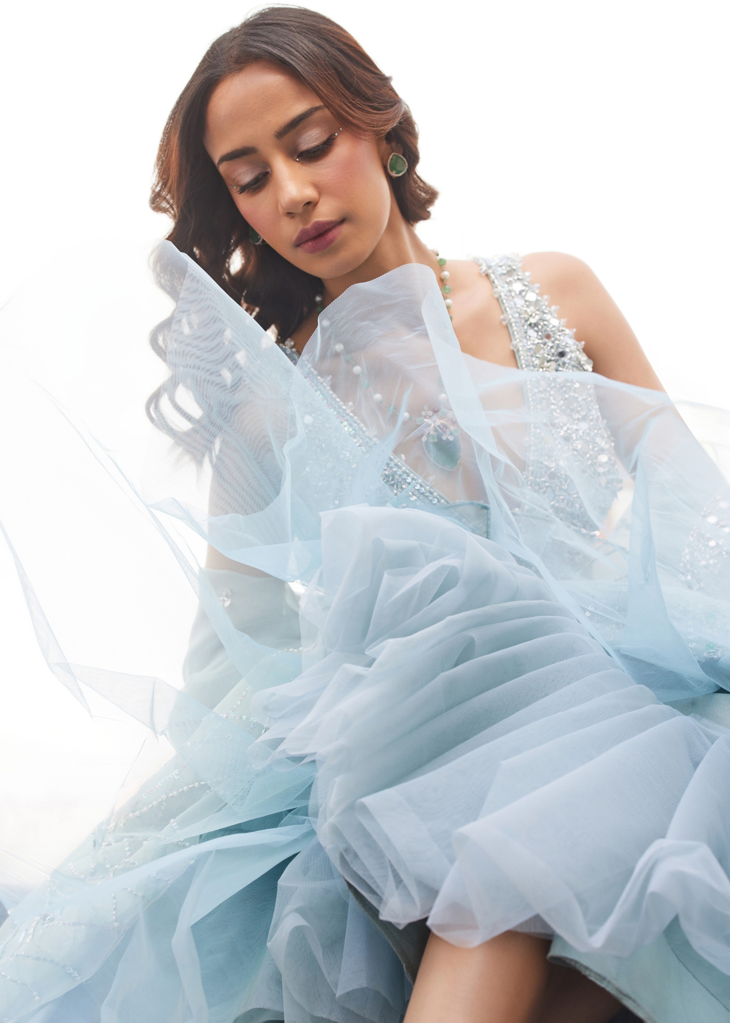 Powder Blue Organza Lehenga And Blouse