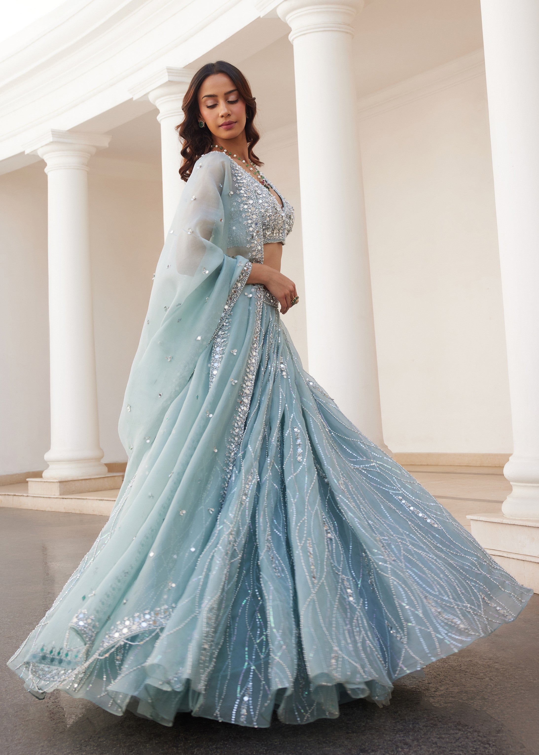 Powder Blue Organza Lehenga And Blouse
