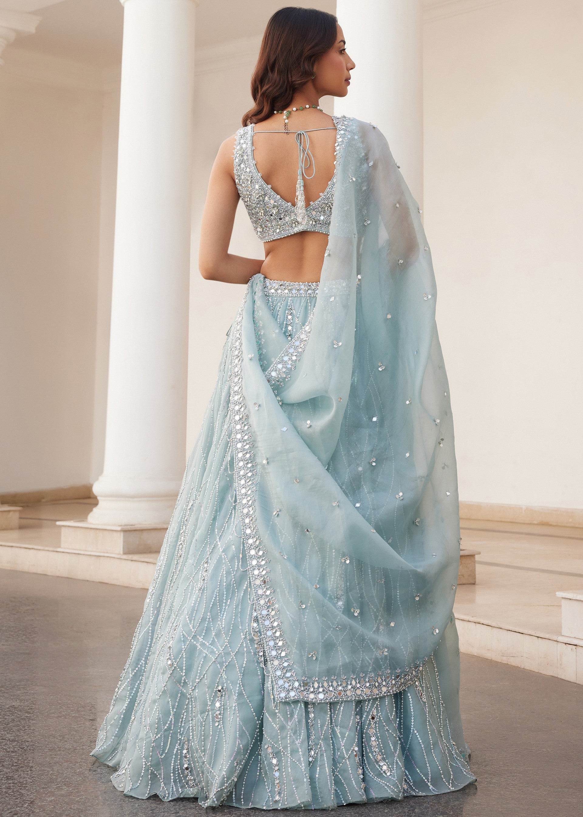 Powder Blue Organza Lehenga And Blouse
