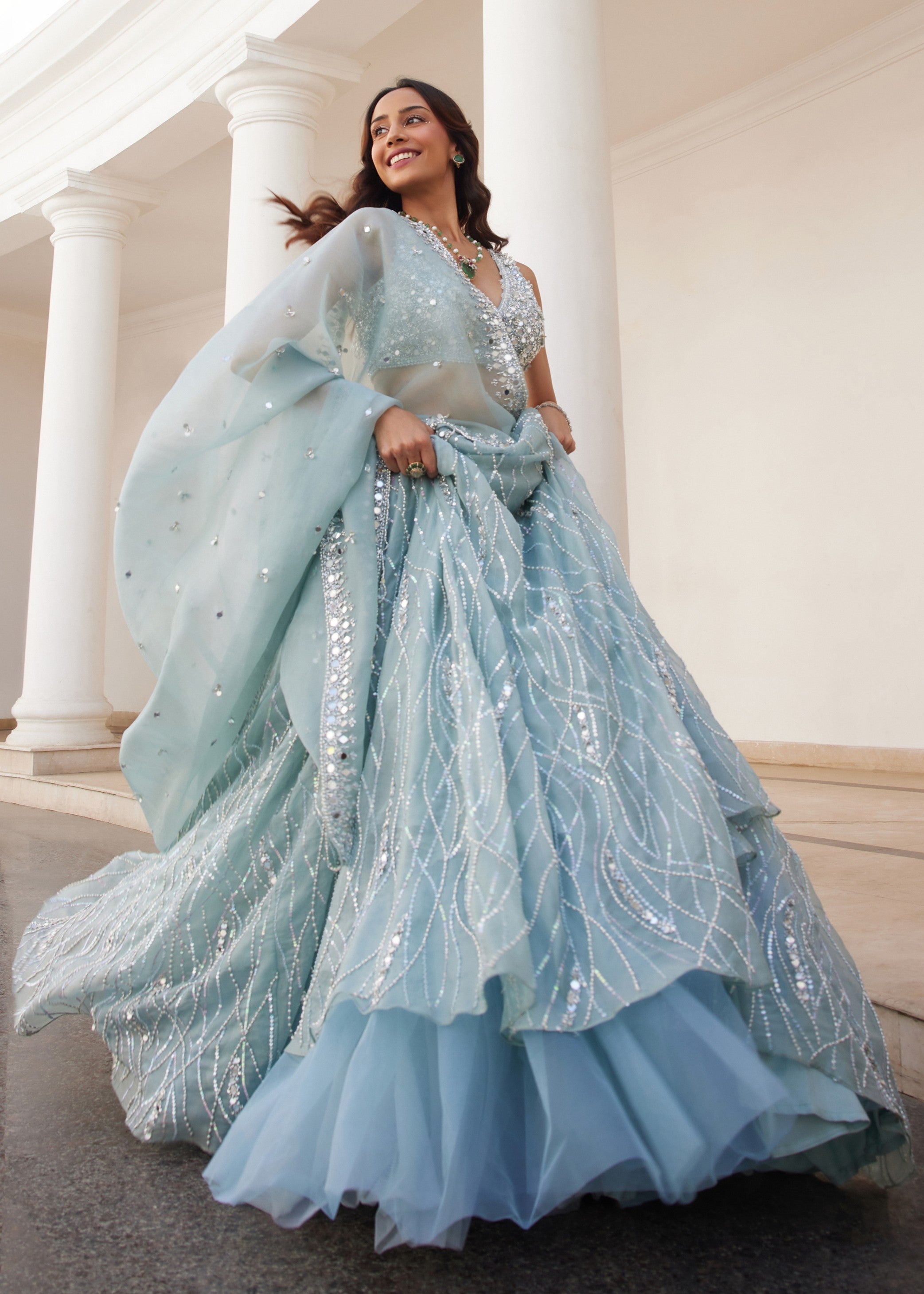 Powder Blue Organza Lehenga And Blouse
