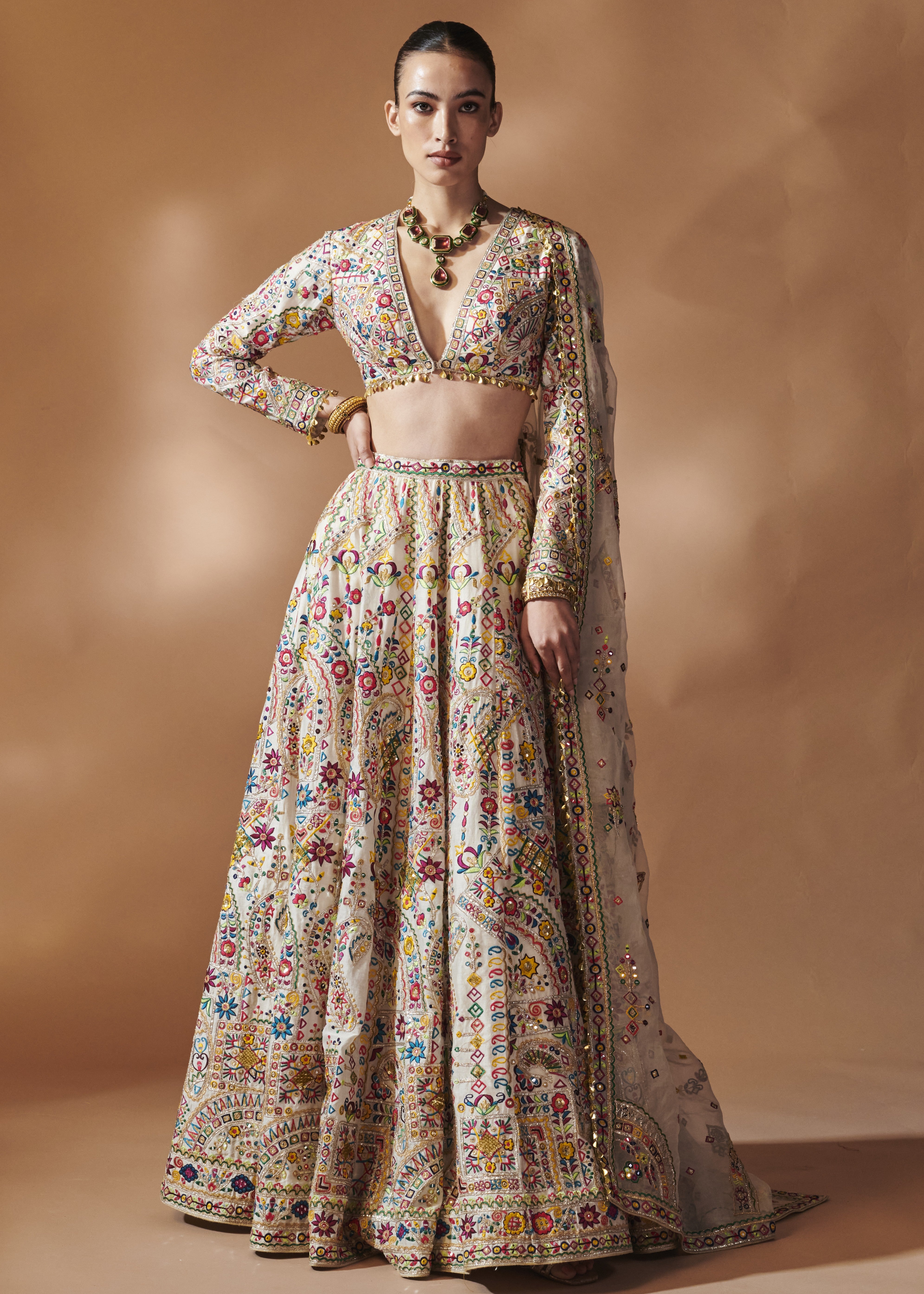 Ivory Full Sleeve Lehenga Set