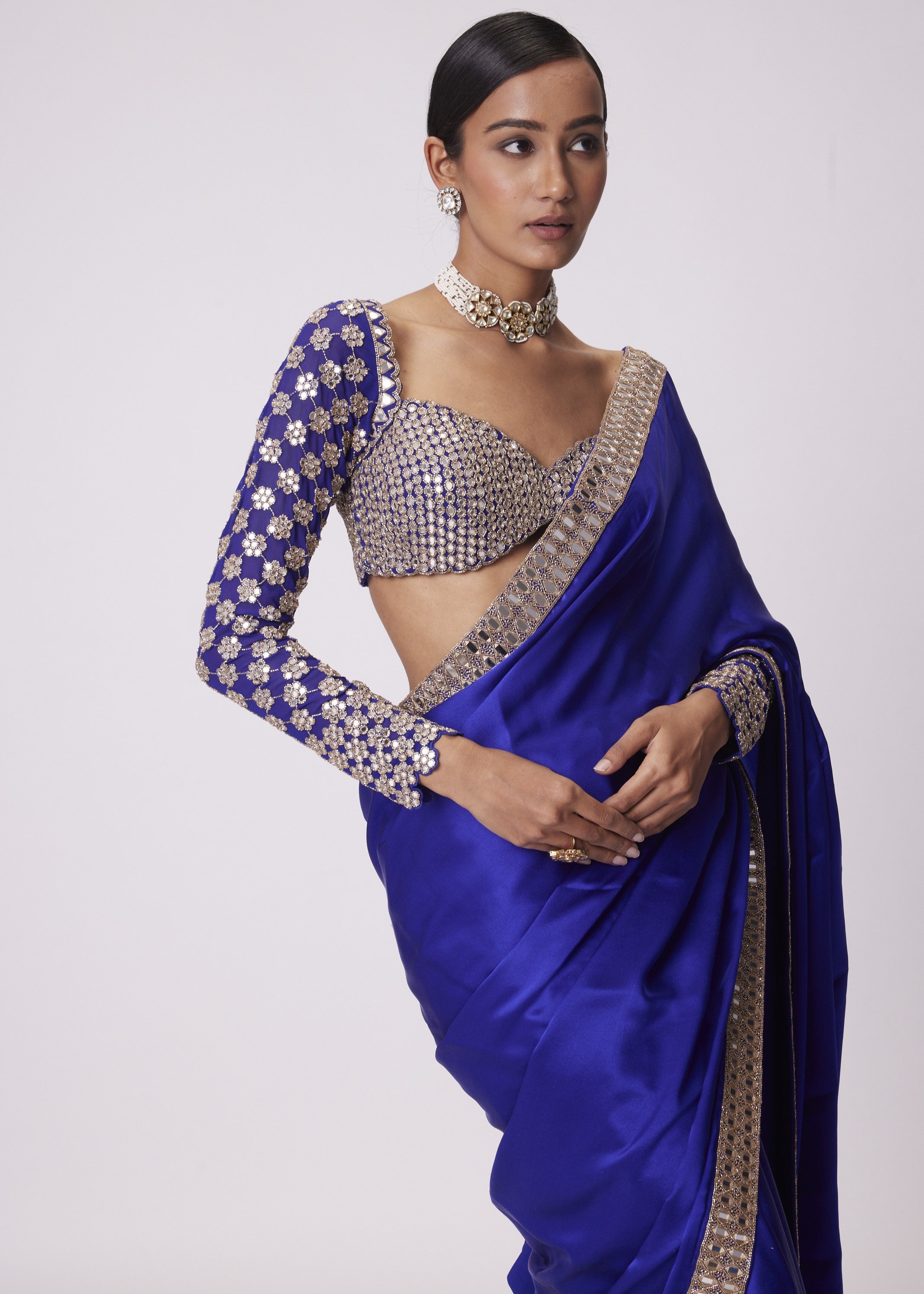 Persian Blue Satin Sari Set