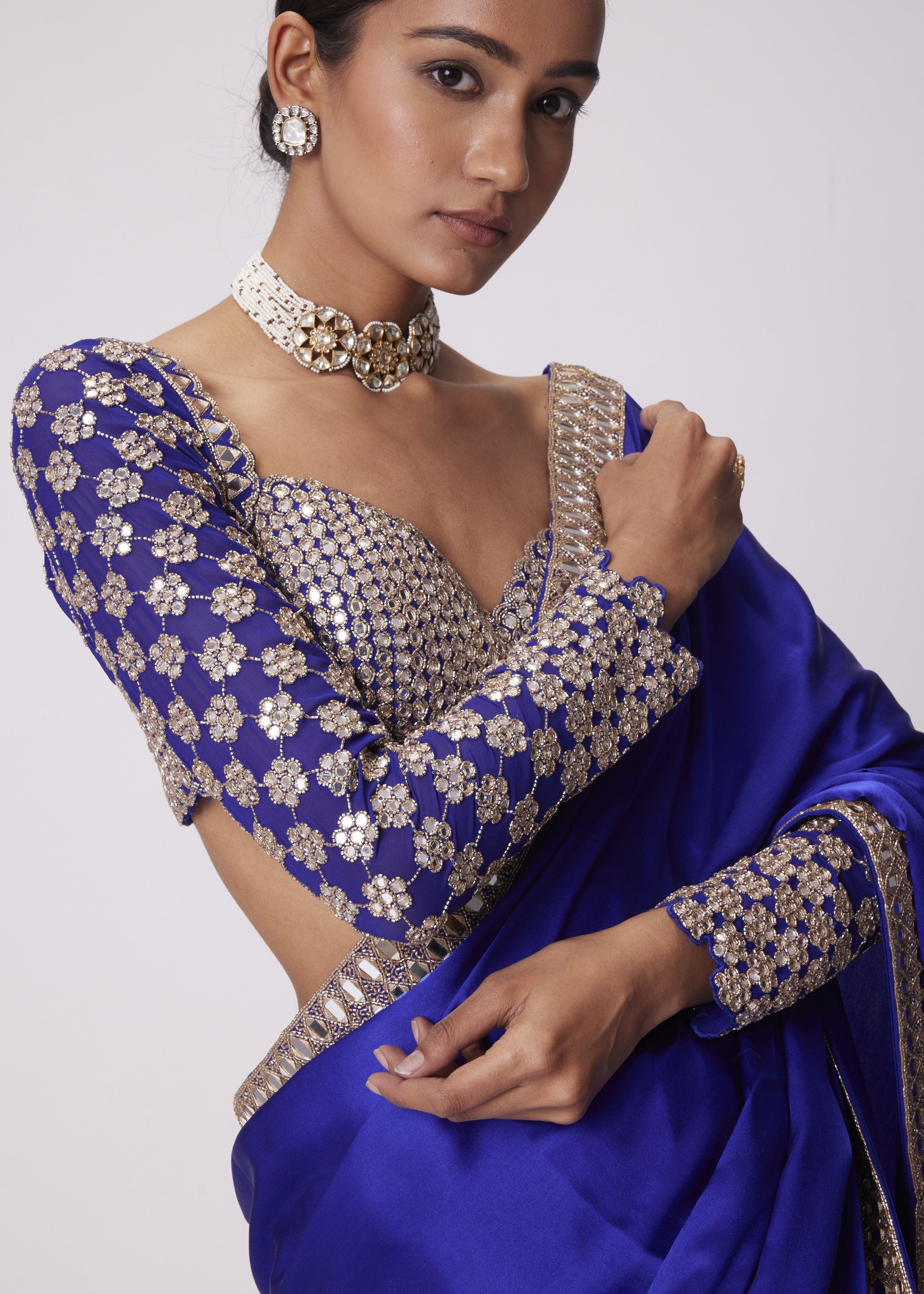Persian Blue Satin Sari Set