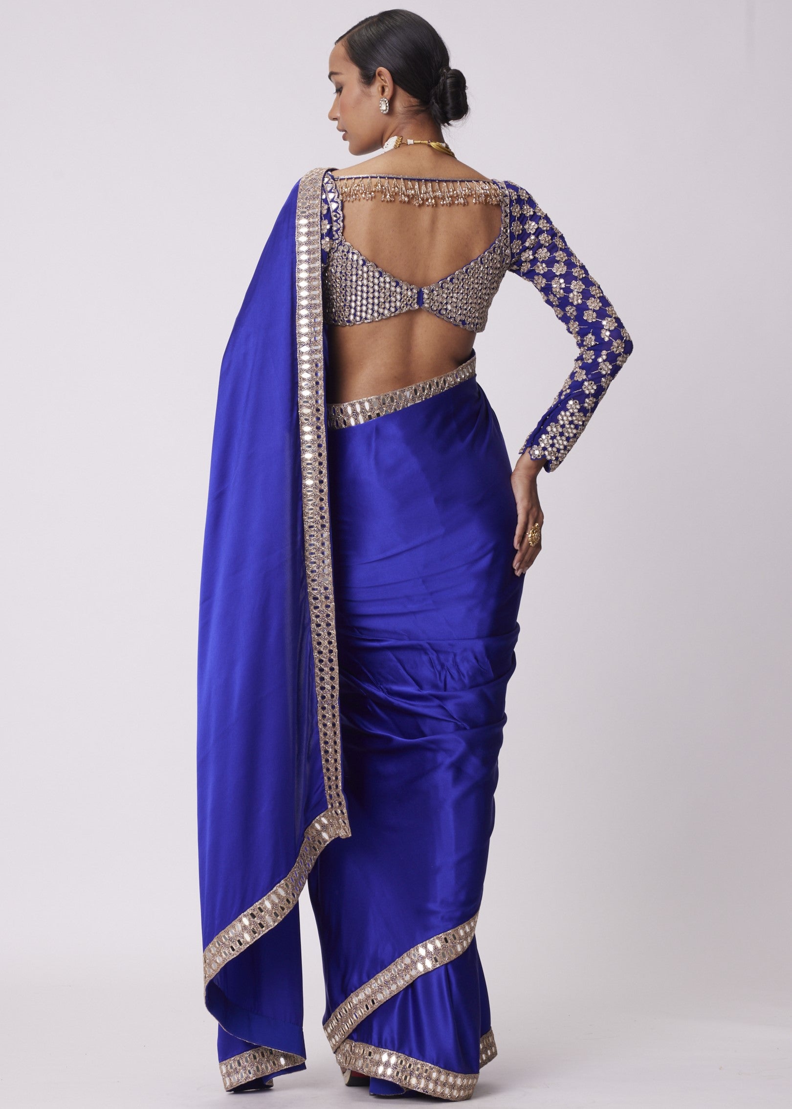 Persian Blue Satin Sari Set