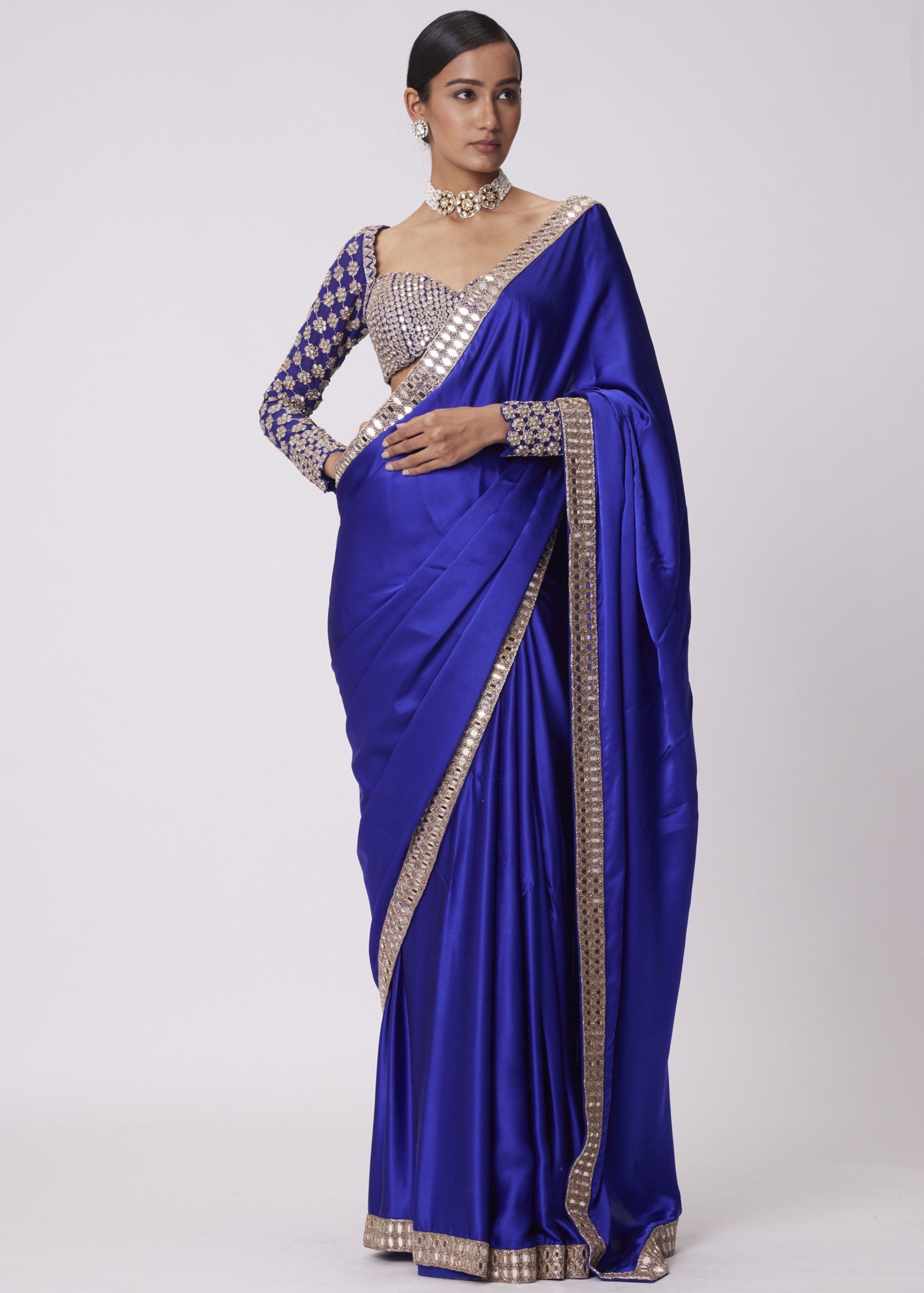 Persian Blue Satin Sari Set
