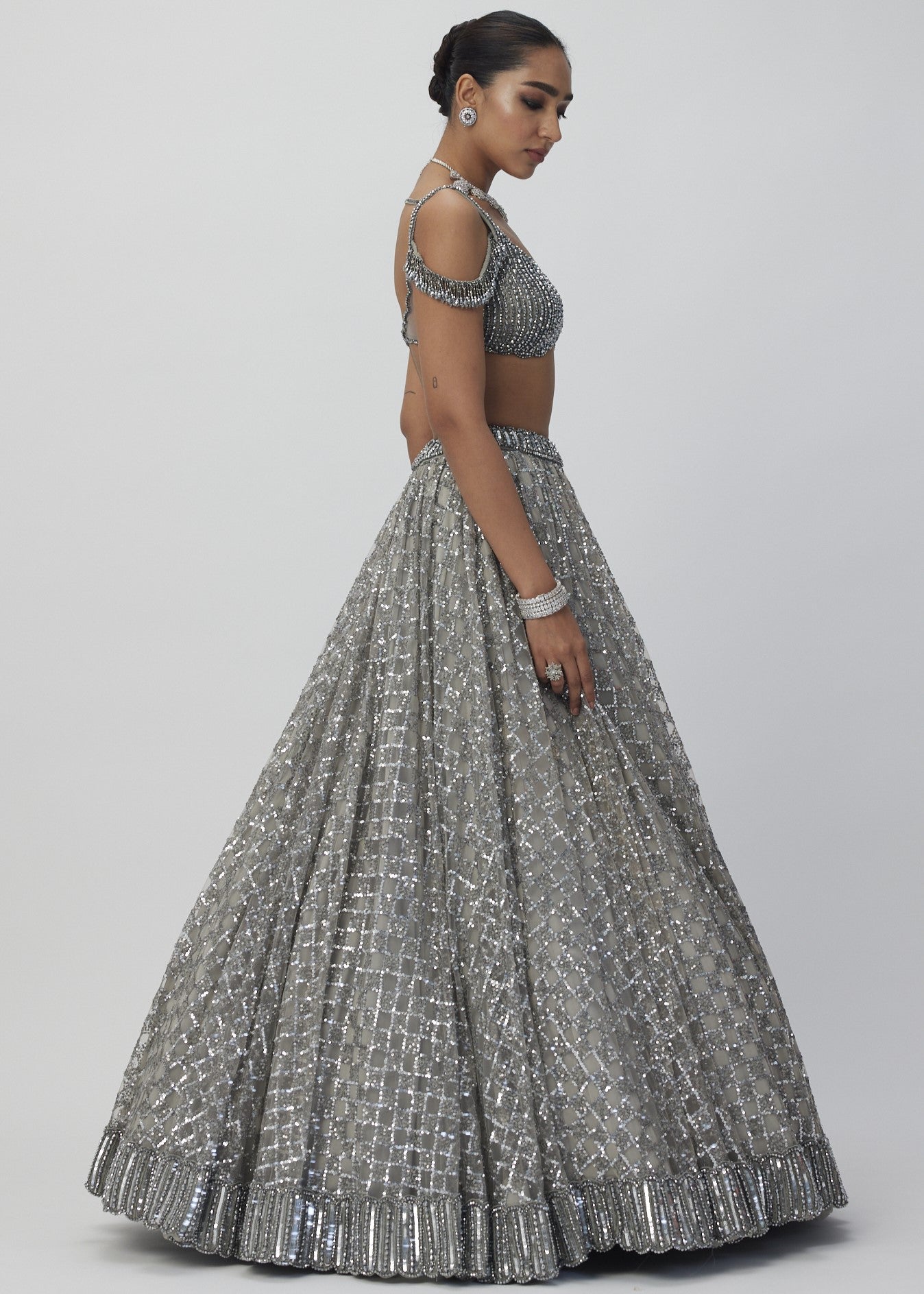 Crystal Grey Sequins Embroidered Lehenga Set