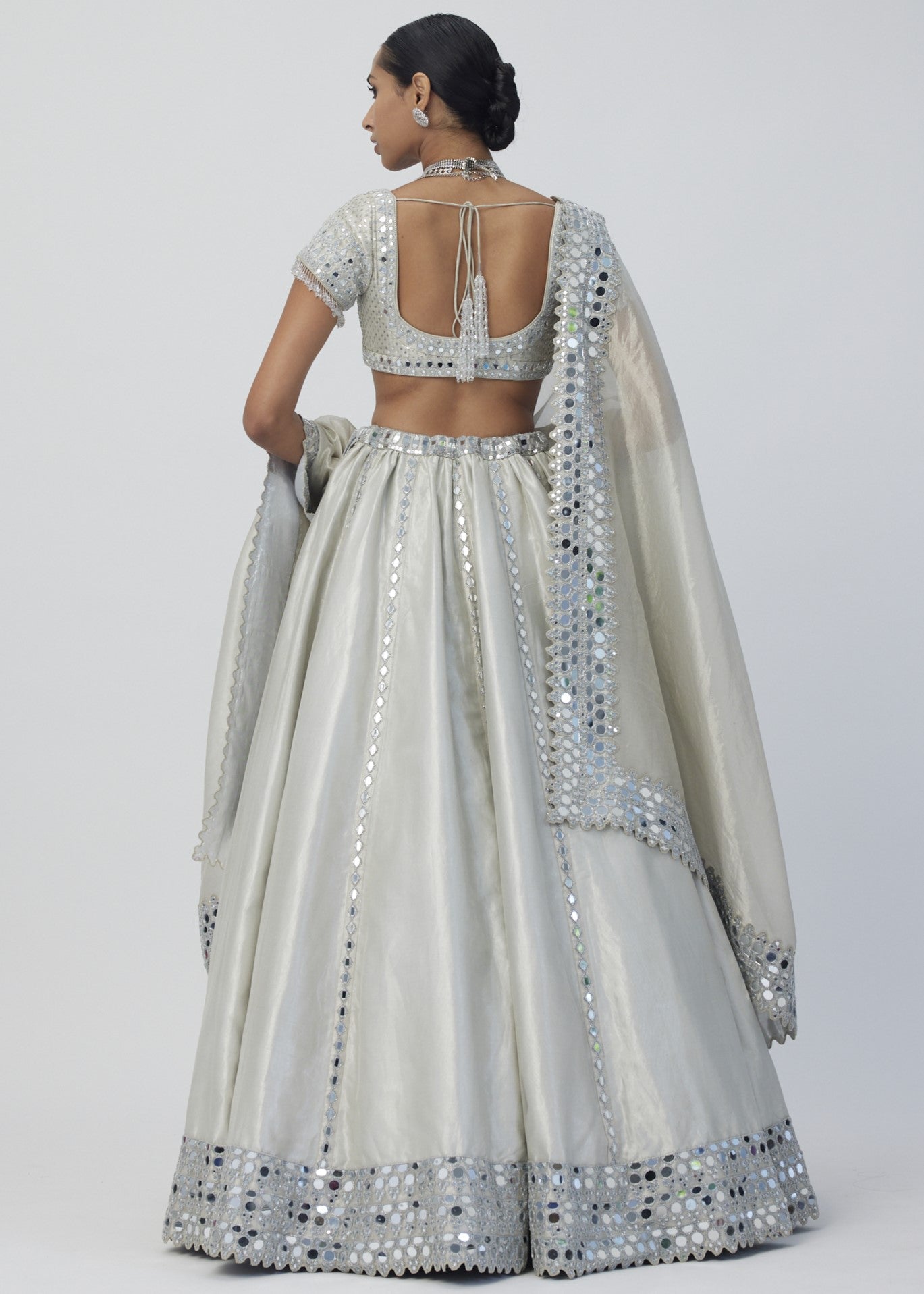 Silver Shimmer Organza Linear Lehenga Set