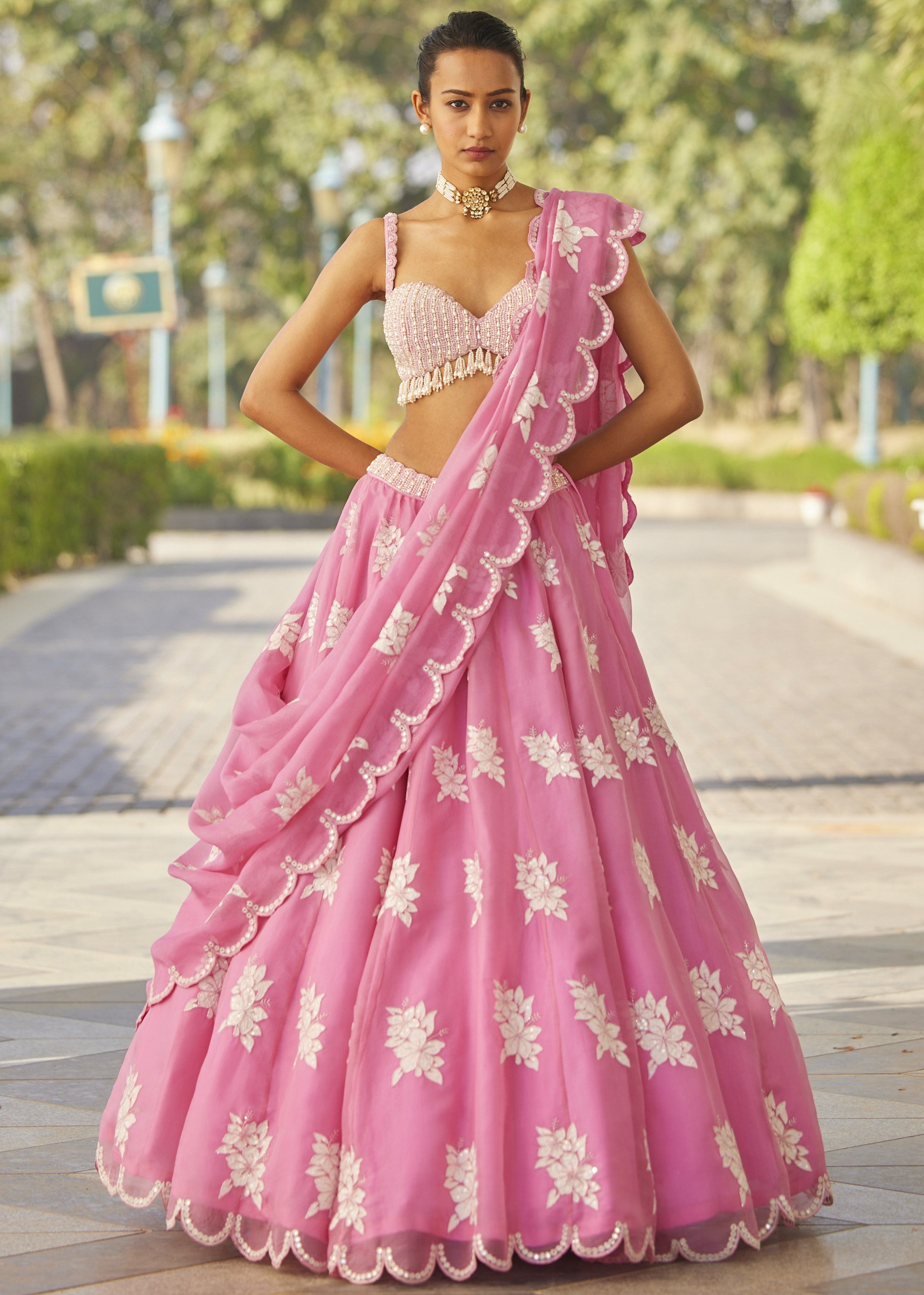 Pink Flower Lehenga Set