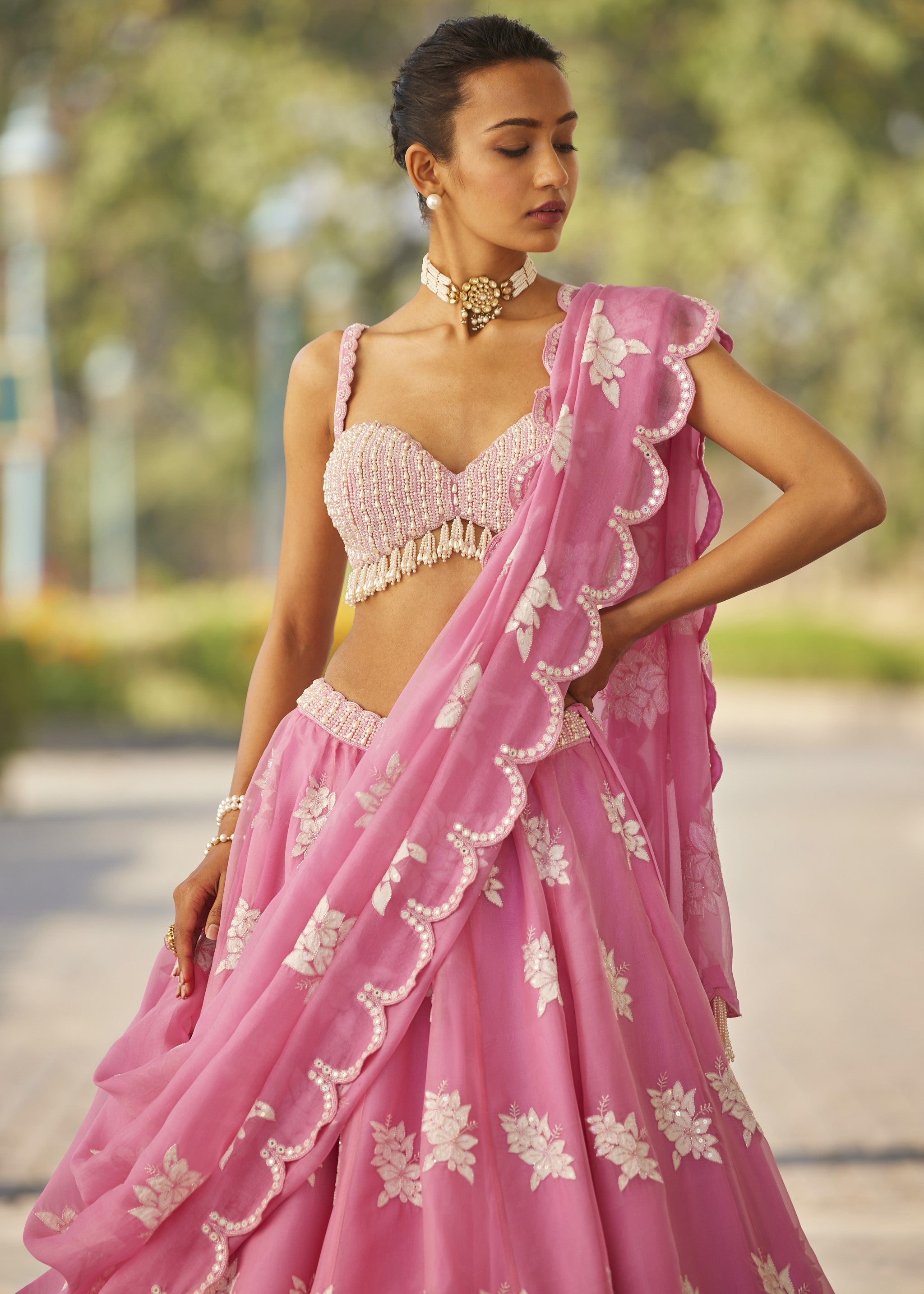 Pink Flower Lehenga Set