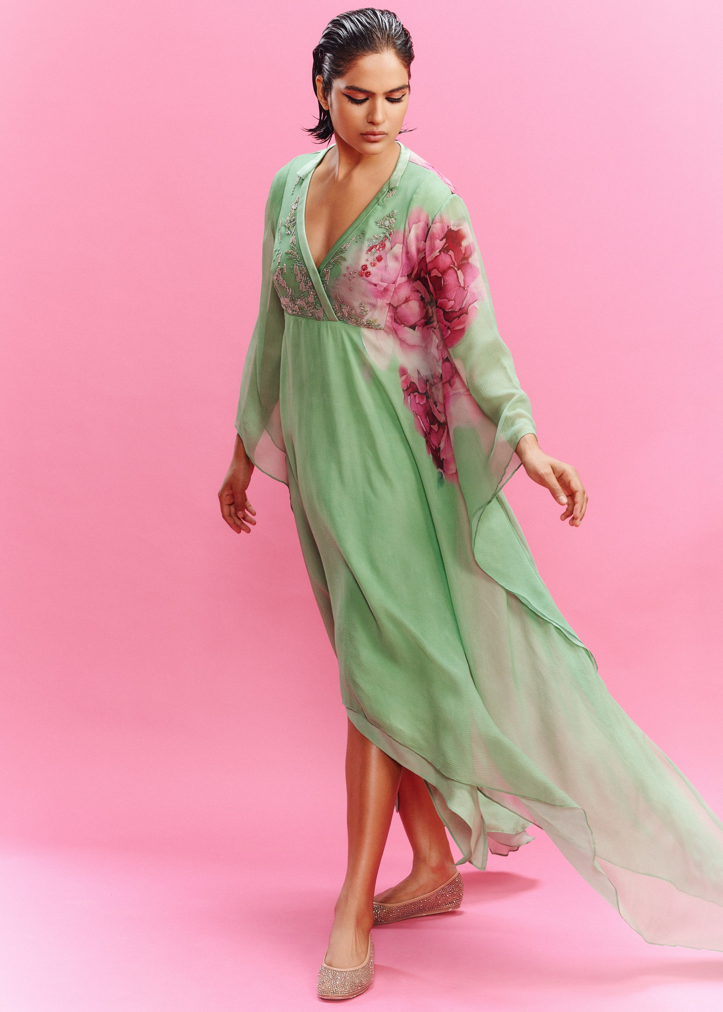 Eraya Chiffon Water Colored Flower Kaftan