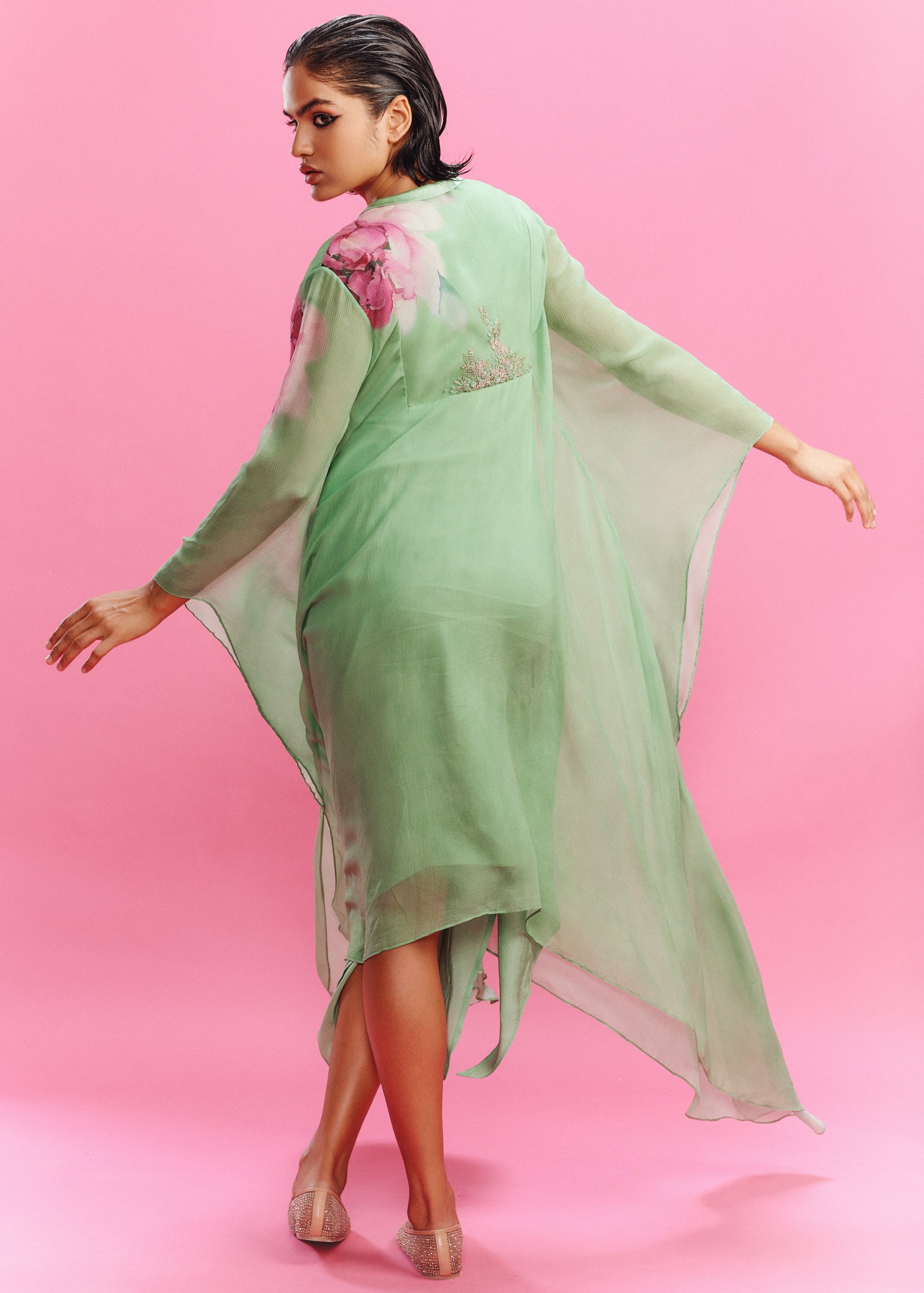 Eraya Chiffon Water Colored Flower Kaftan