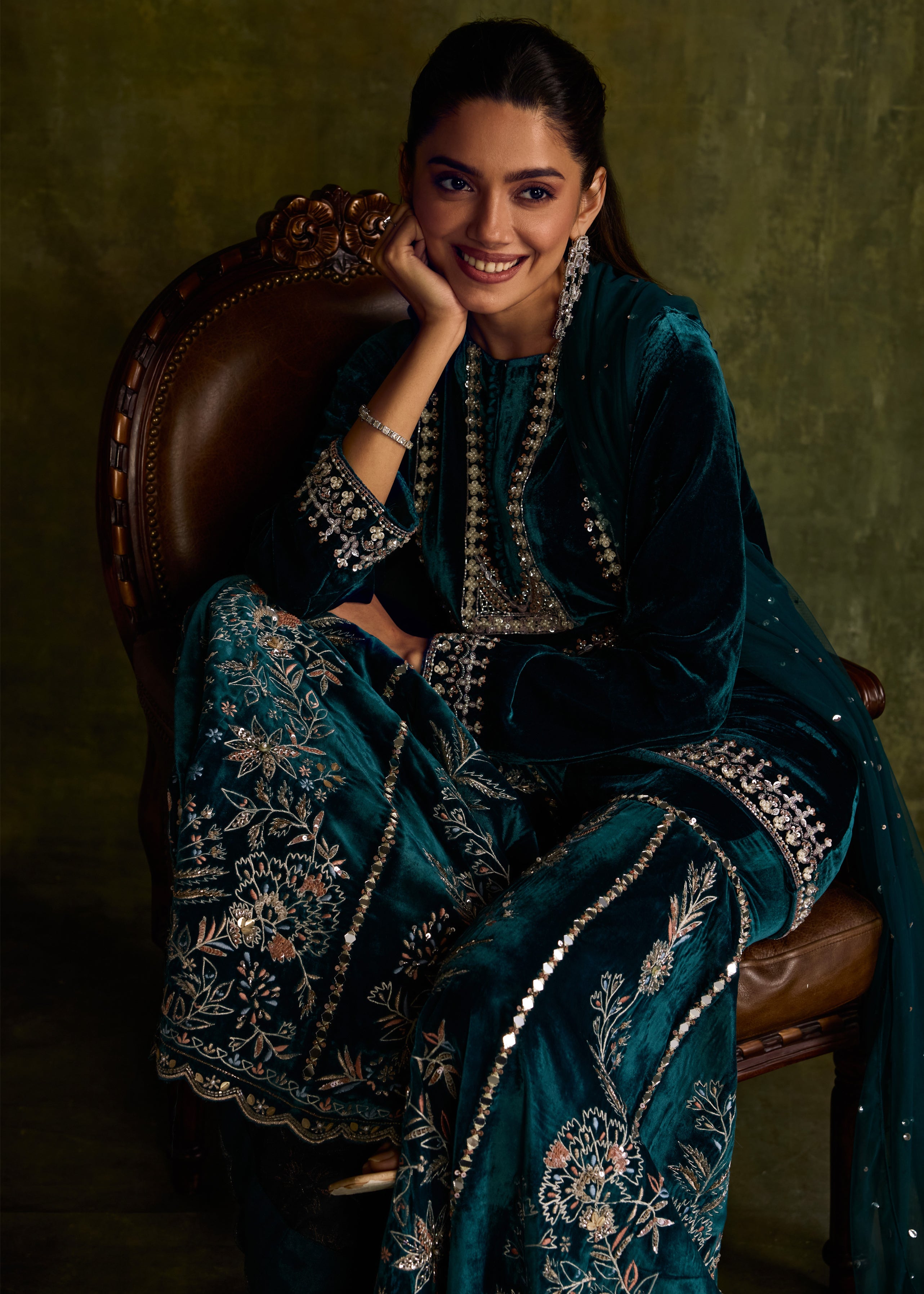 Teal Velvet Sharara Set