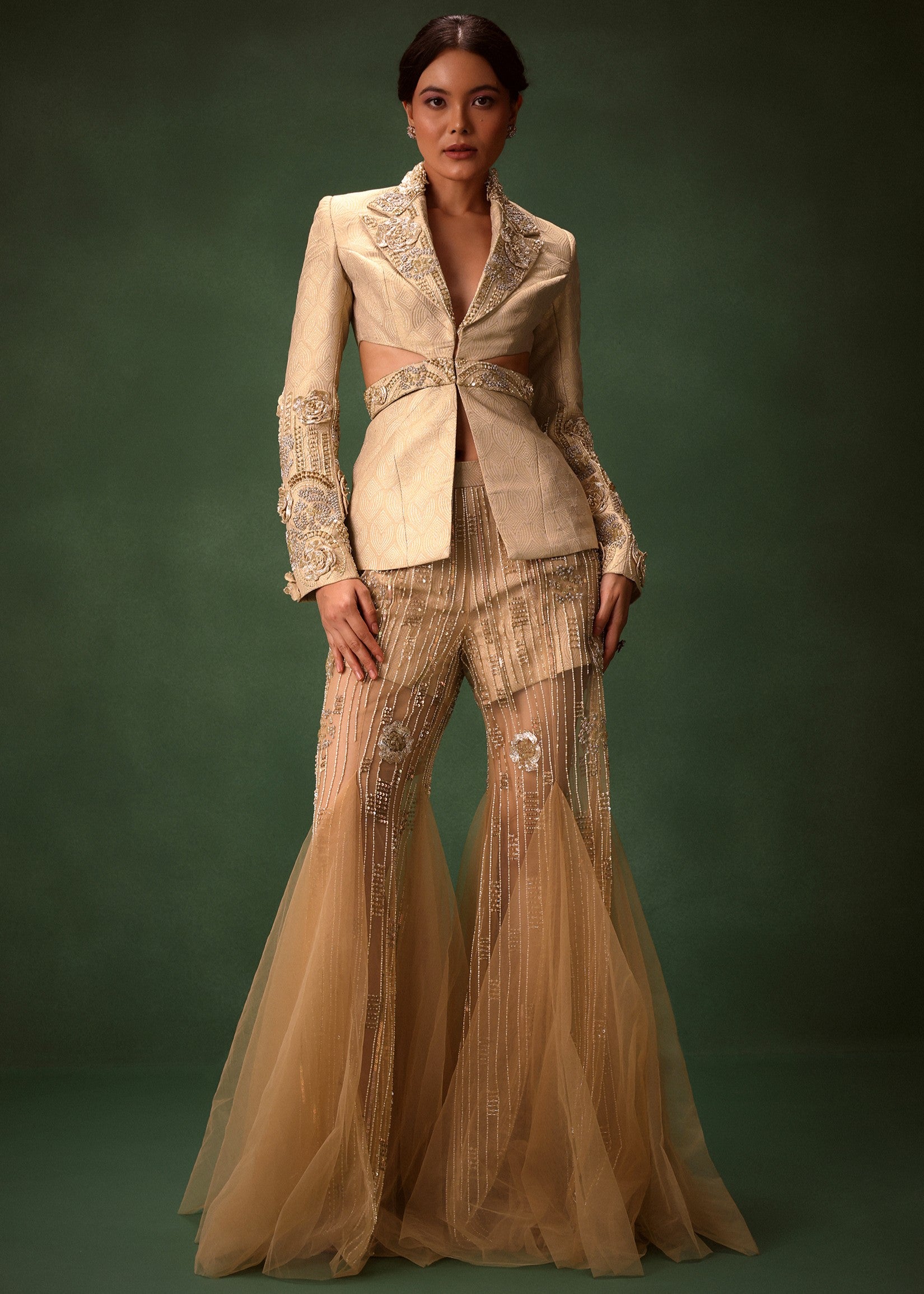Gold Brocade Palazzo Suit
