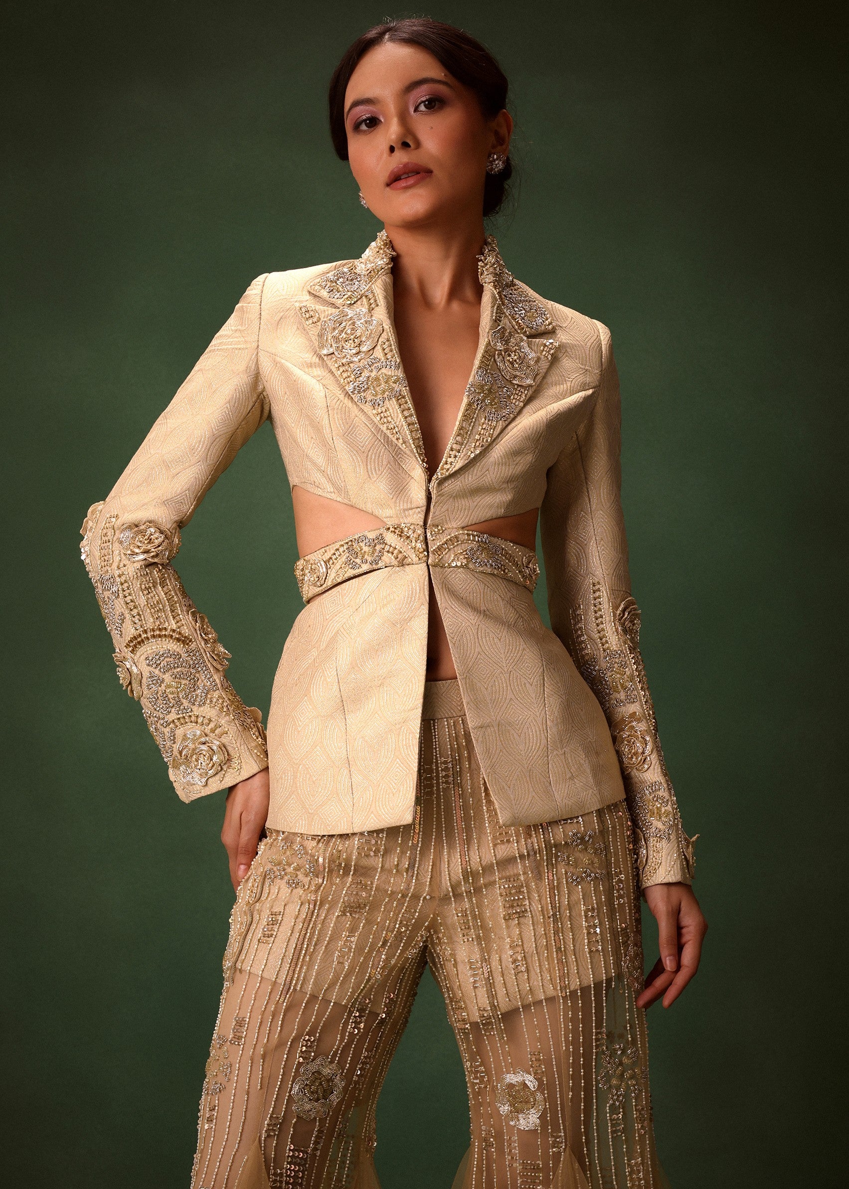 Gold Brocade Palazzo Suit