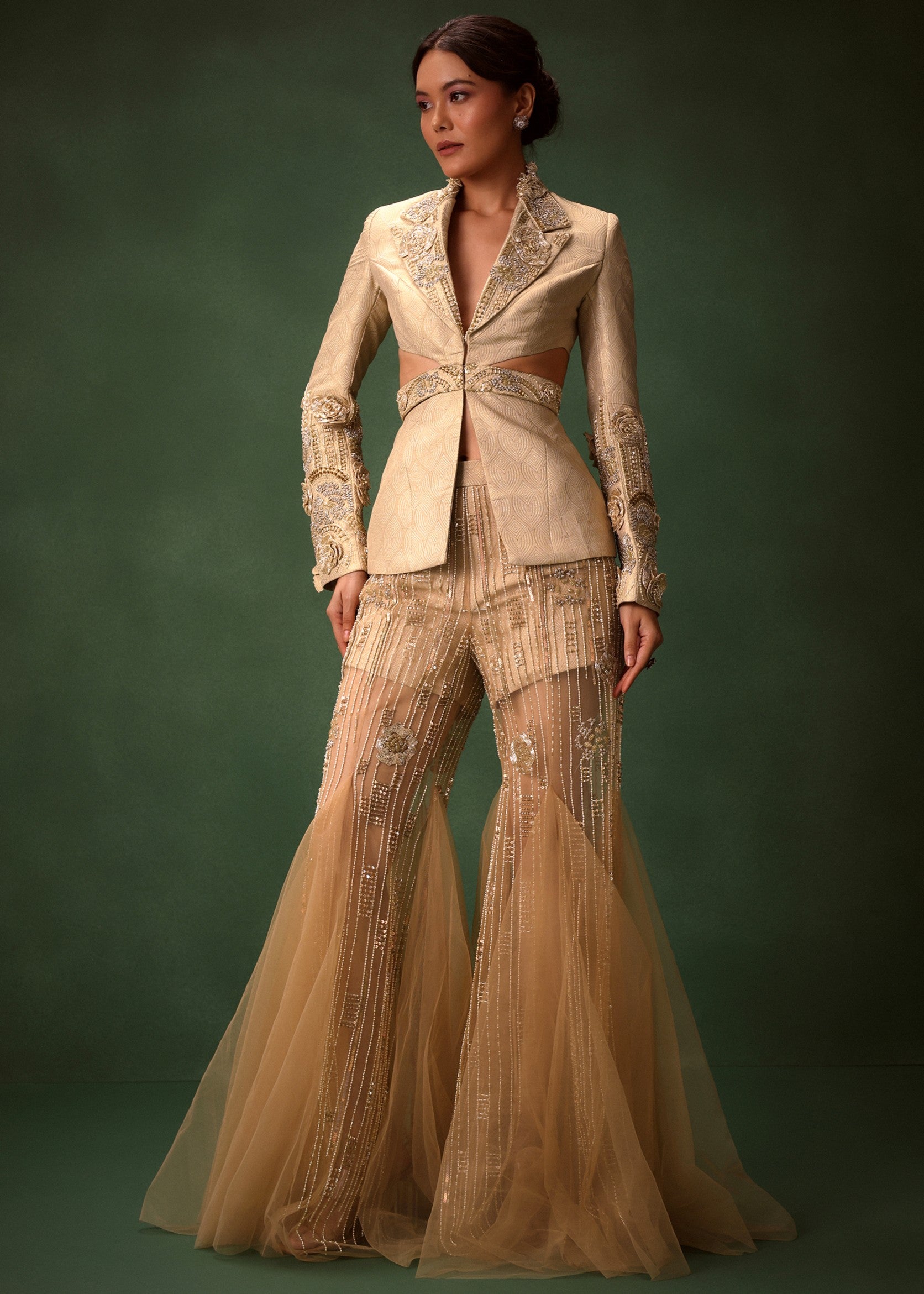 Gold Brocade Palazzo Suit