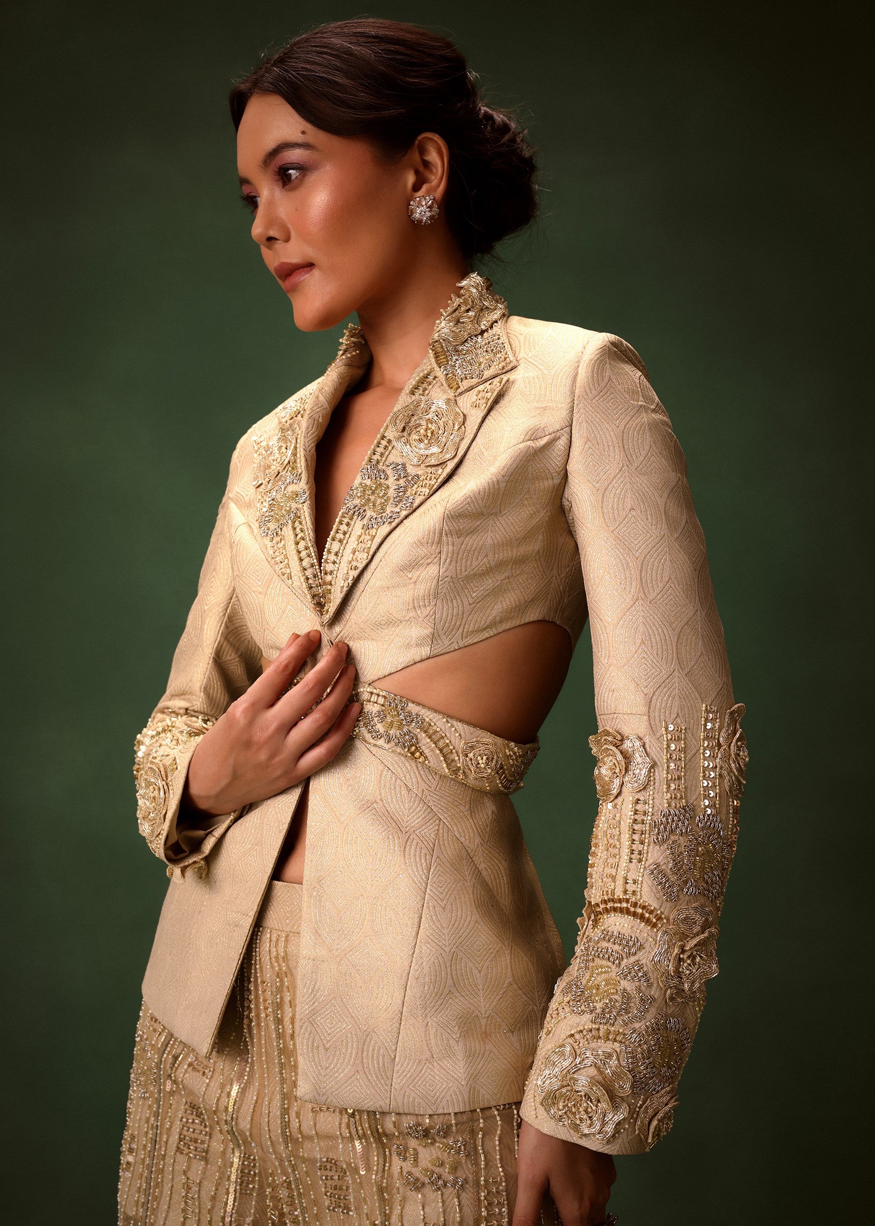 Gold Brocade Palazzo Suit