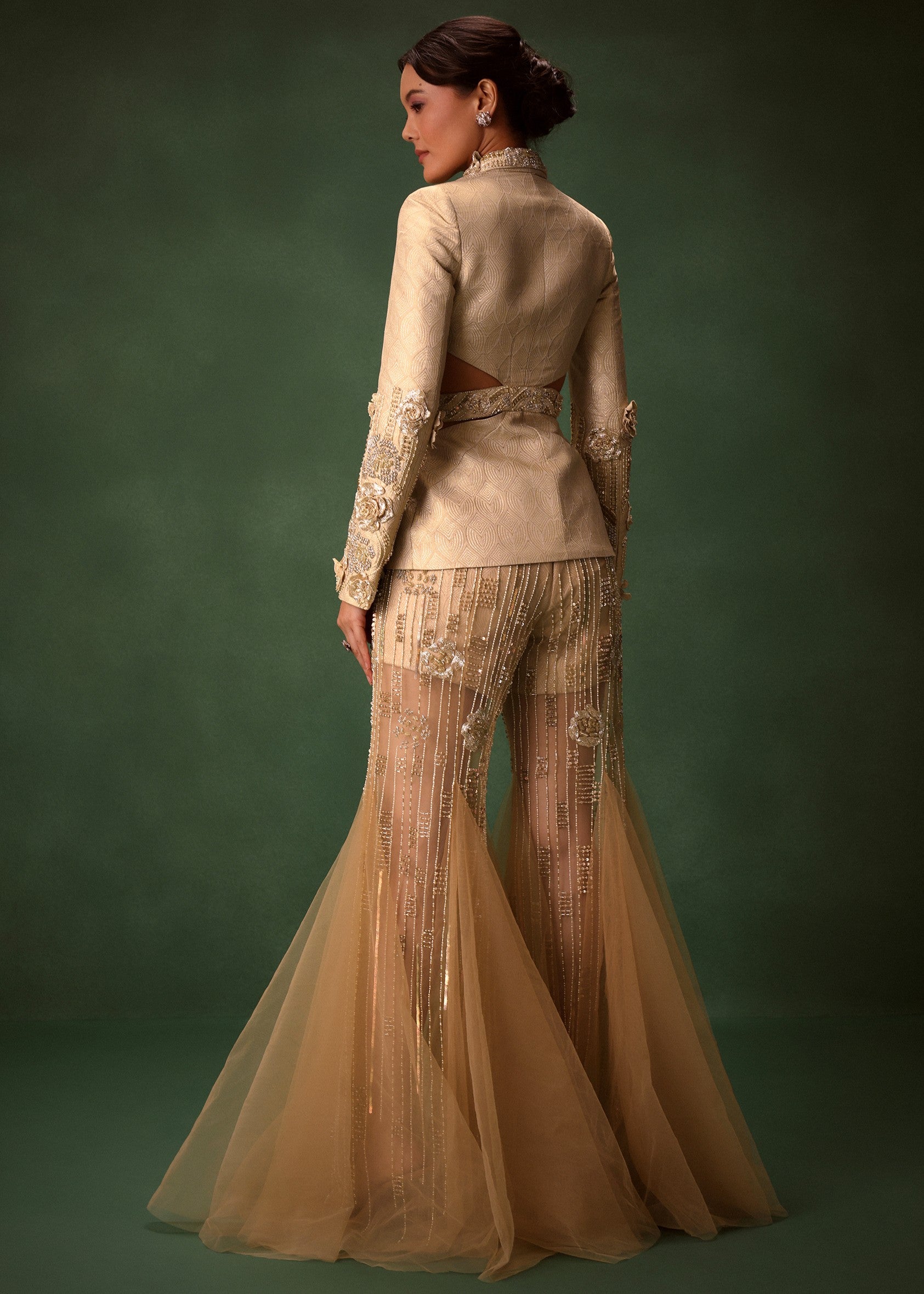 Gold Brocade Palazzo Suit