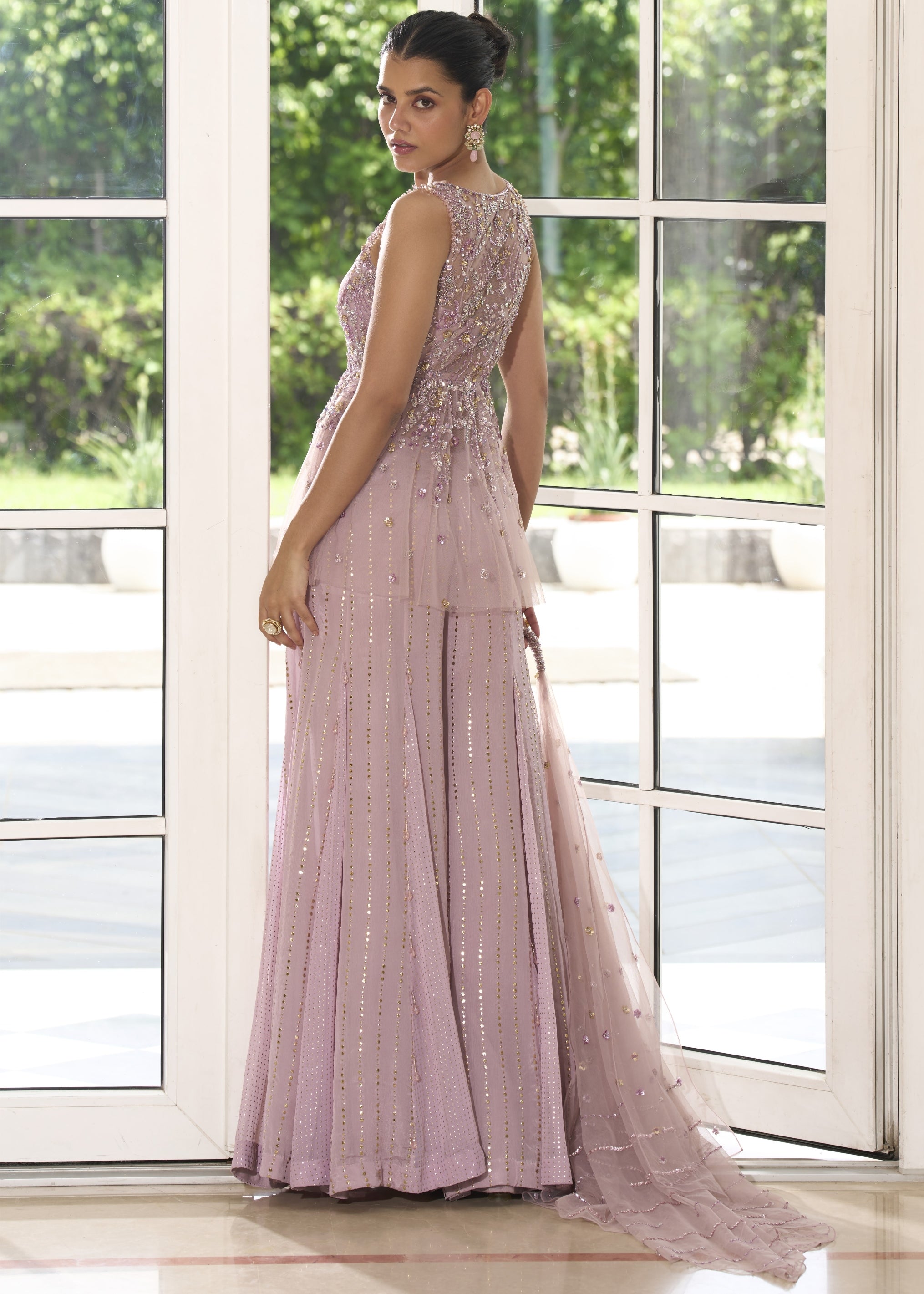 Lilac Net Peplum Sharara