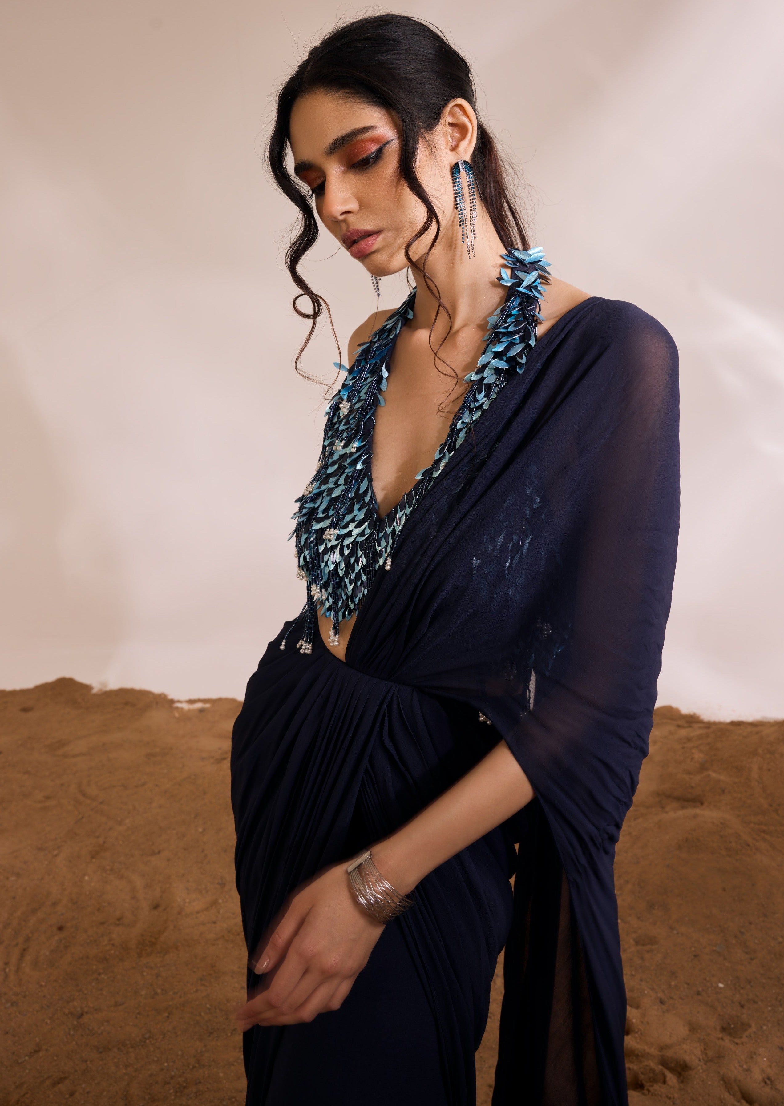 Navy Blue Renee Ruffled Sari
