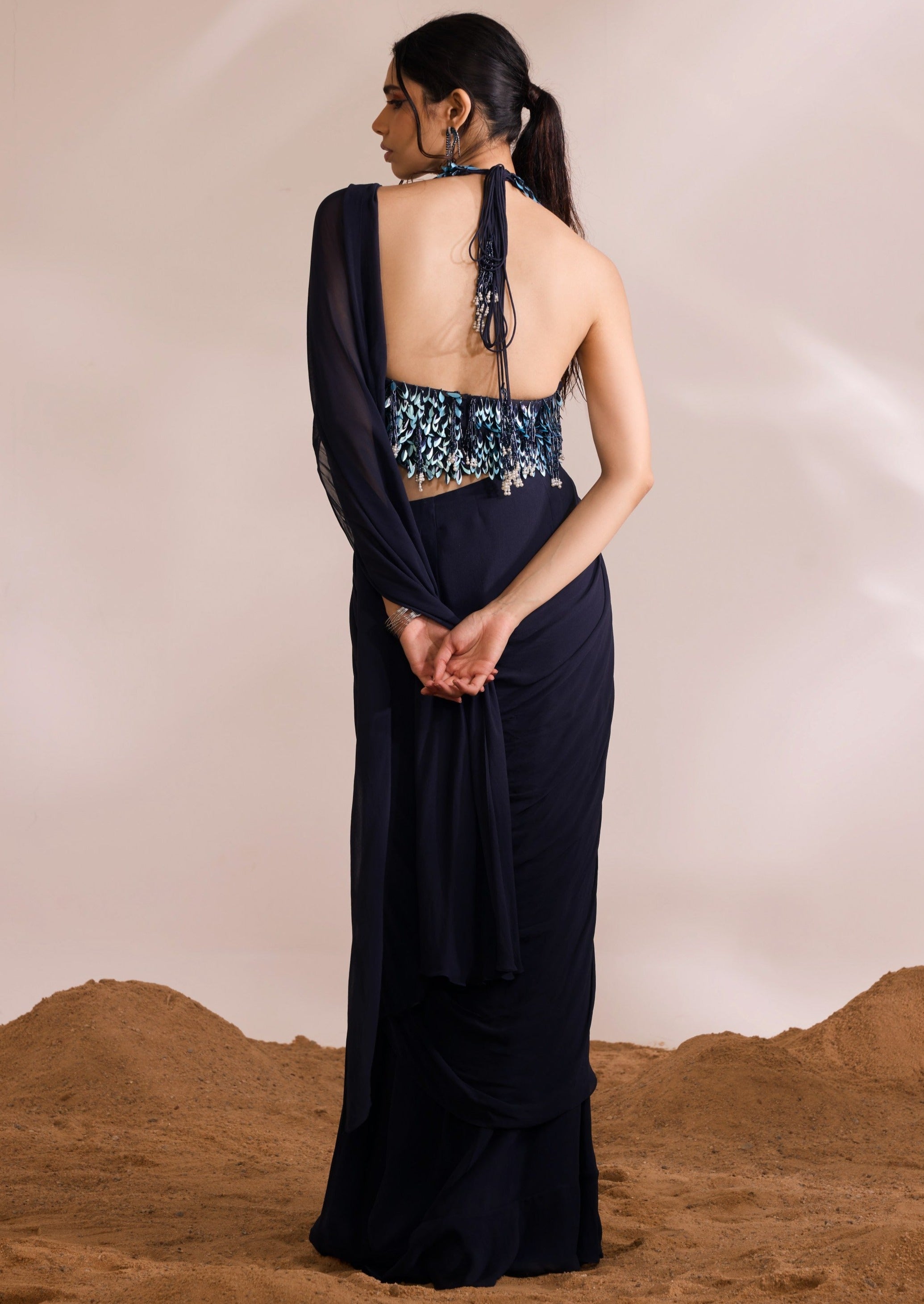 Navy Blue Renee Ruffled Sari