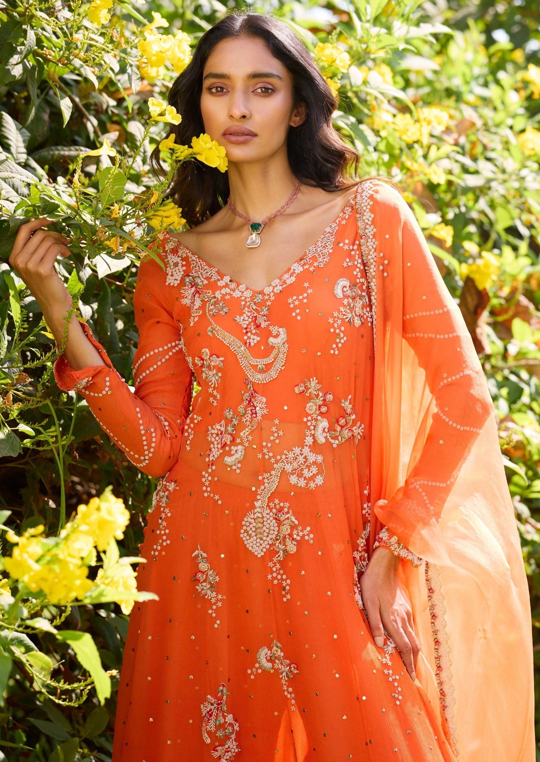 Russet Rose Chiffon Kalidaar Set