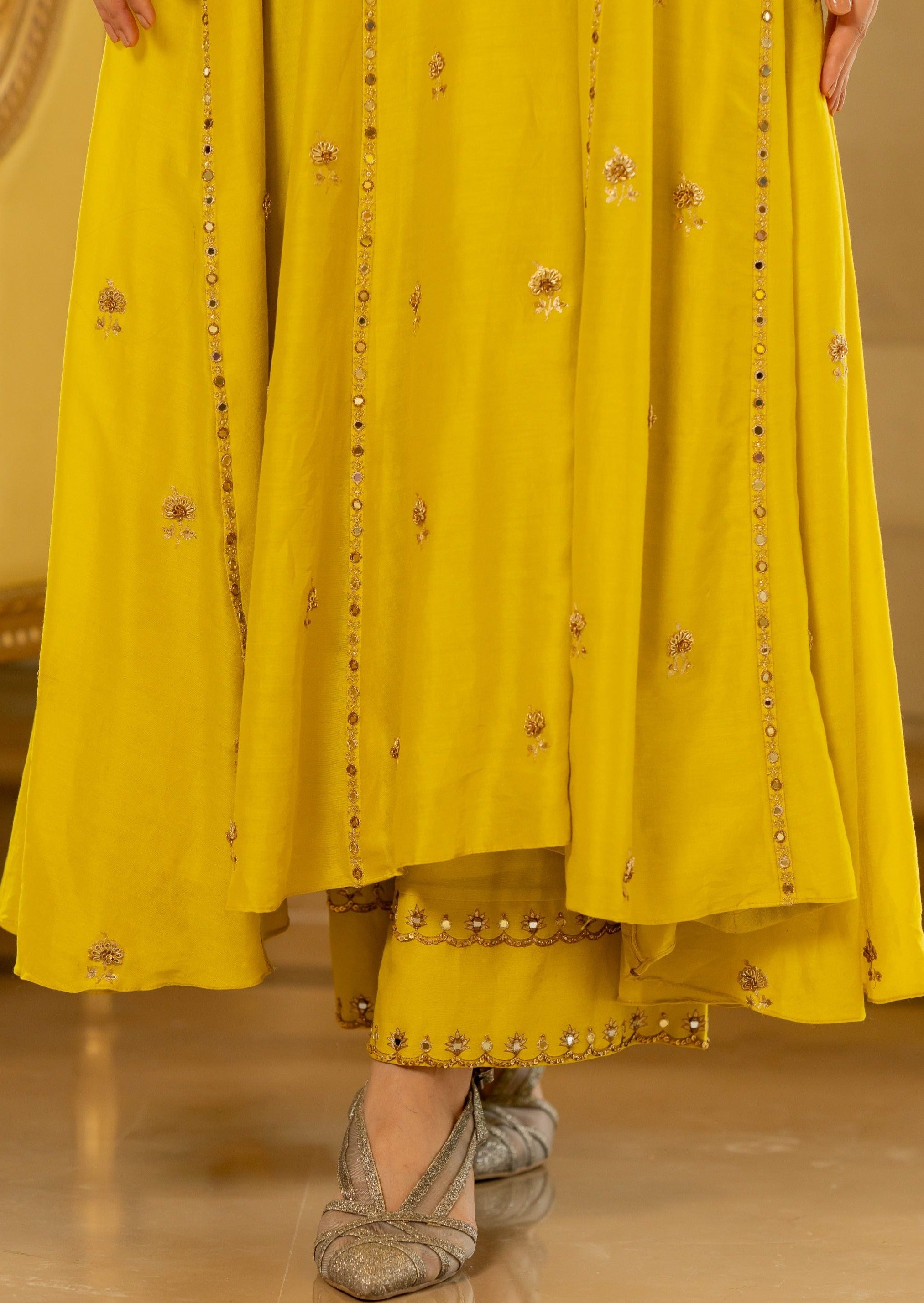 Lime Yellow Butti Embroidered Kurta Set