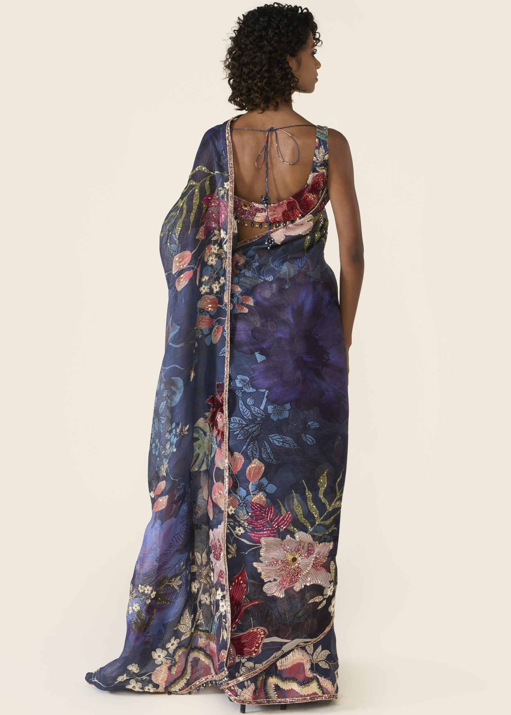 Blue Printed Classic Sari Set