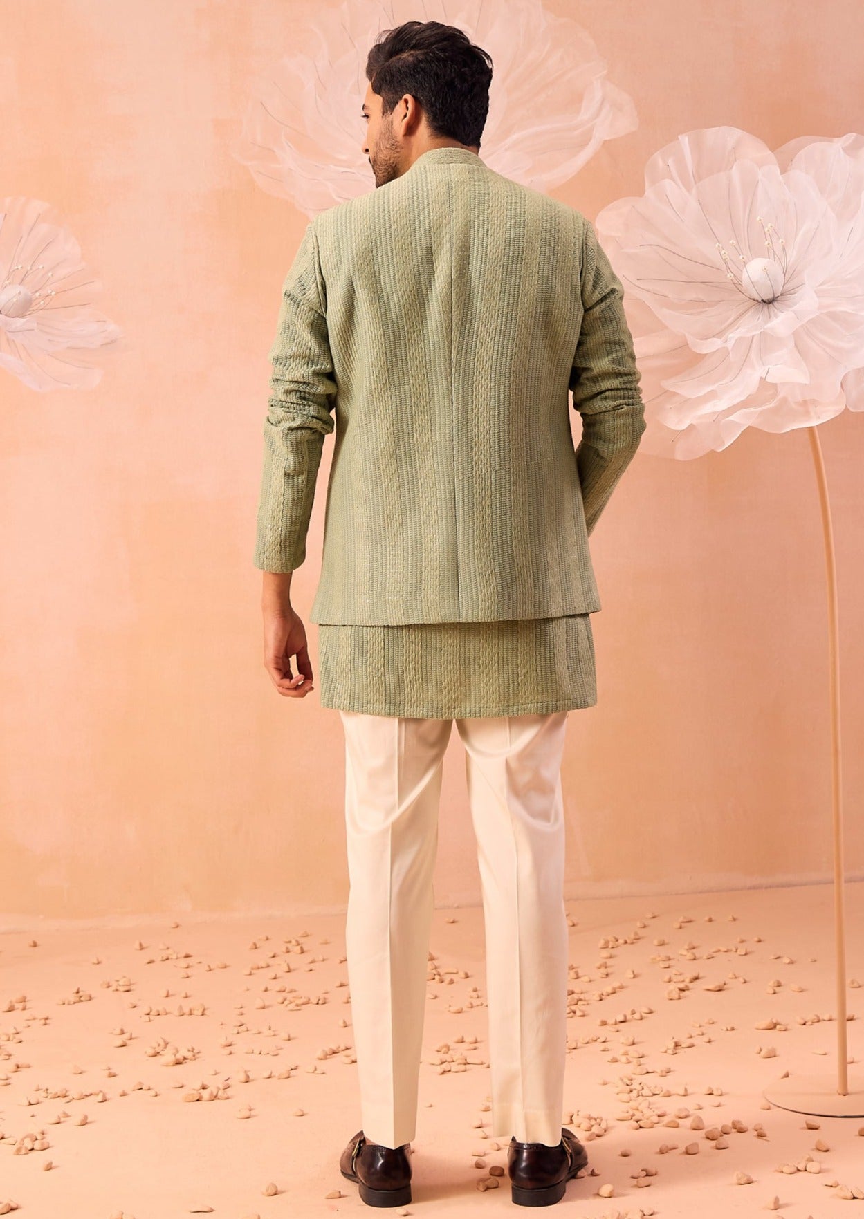 Salmon Green Open Jacket Set
