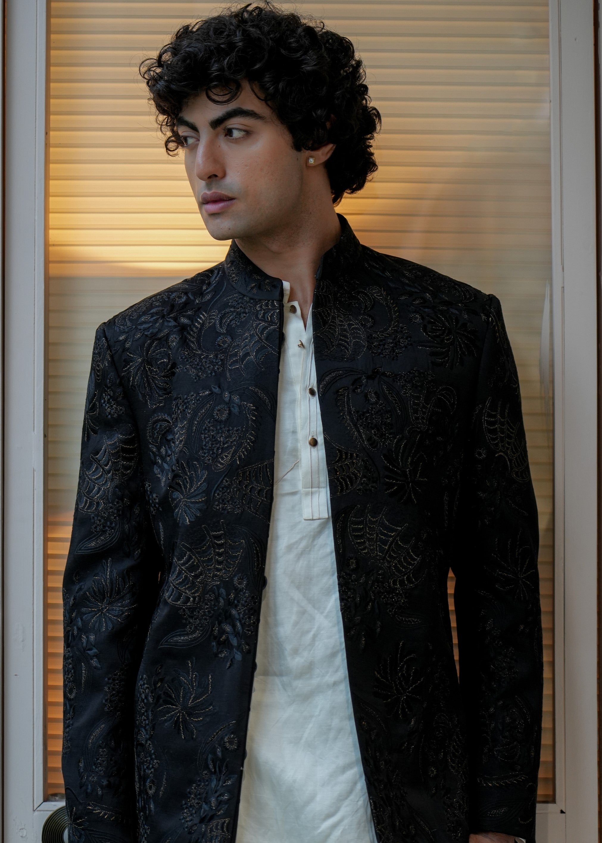 Black Parisian Night Long Bandhgala Set