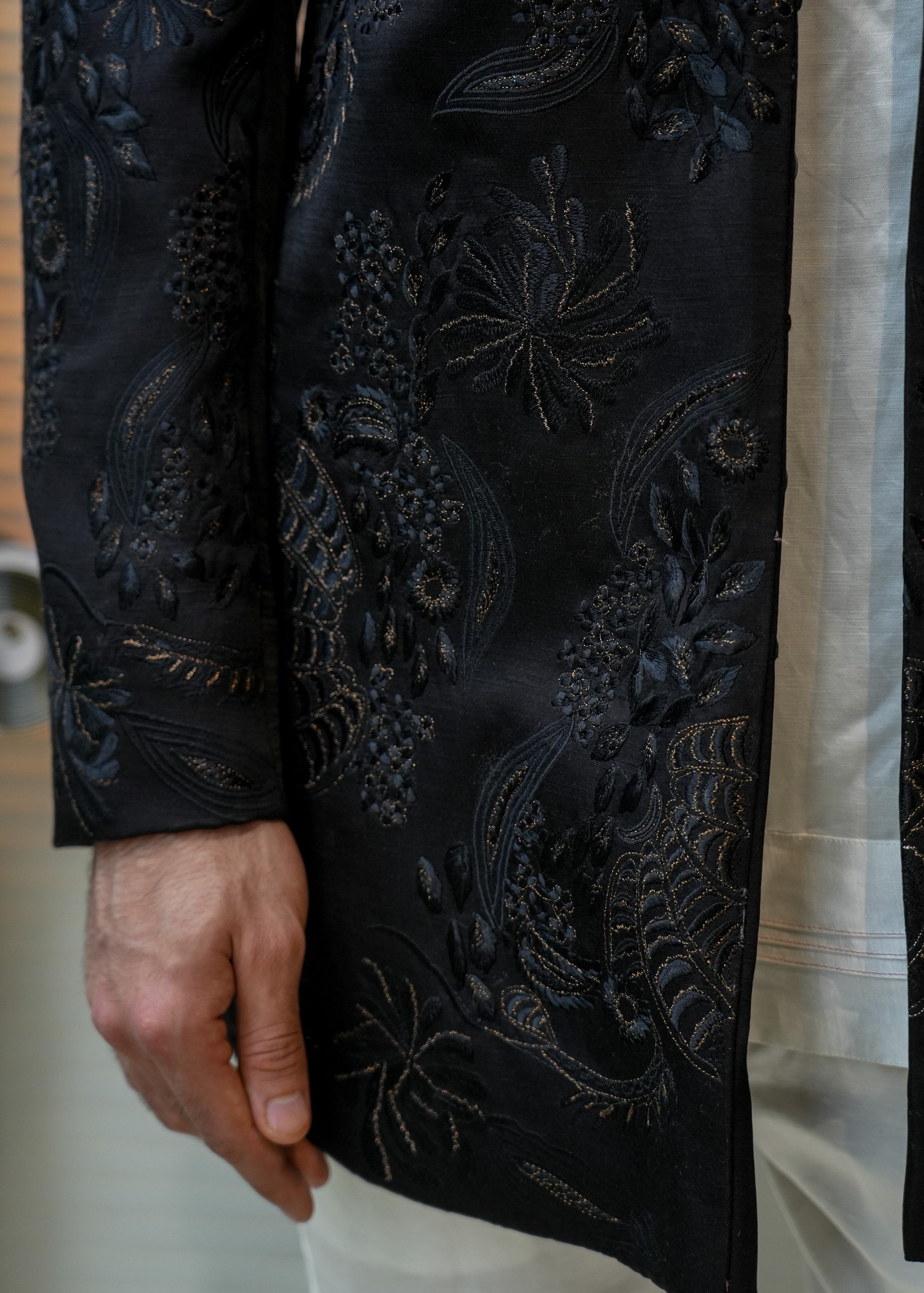 Black Parisian Night Long Bandhgala Set