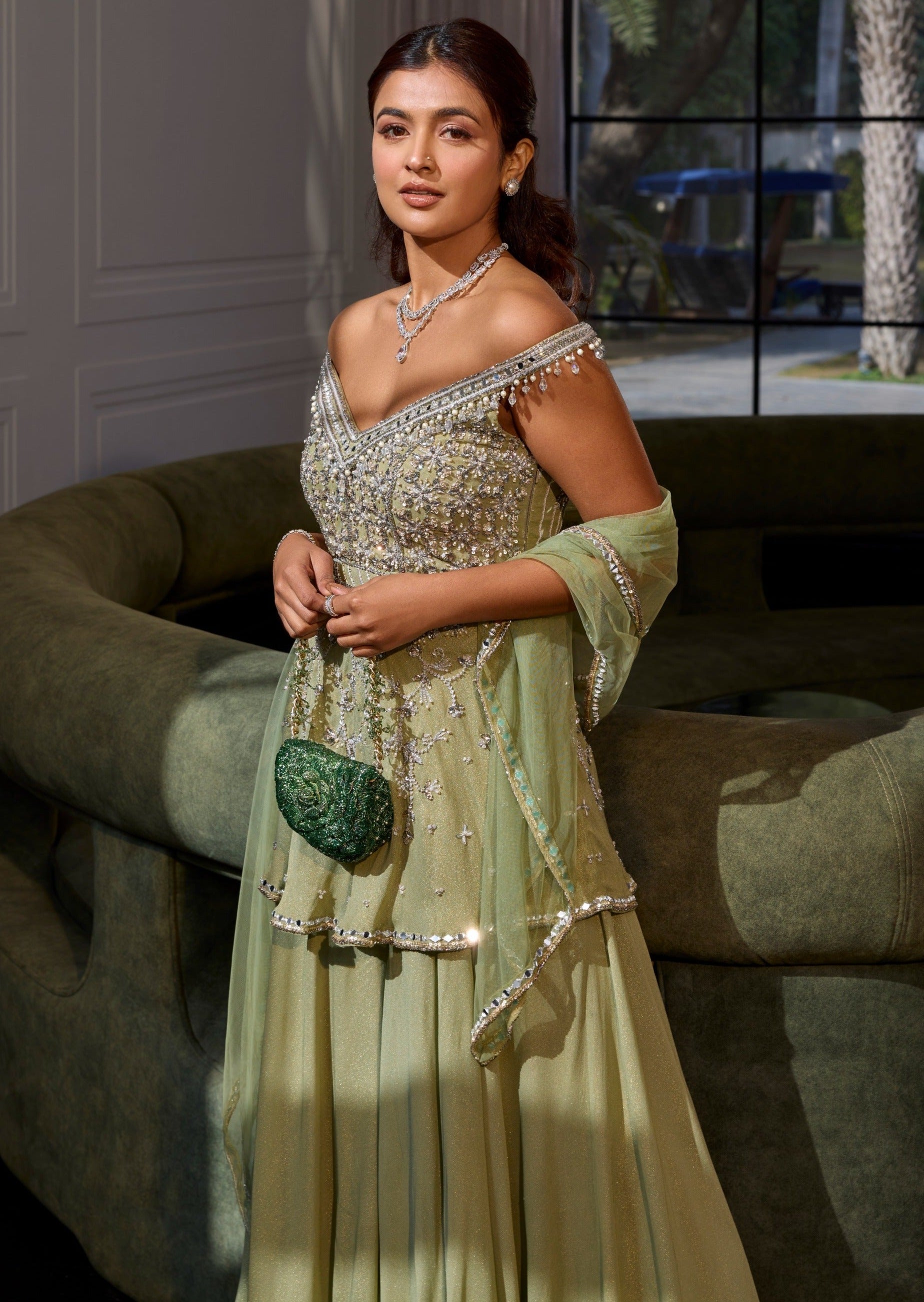 Sage Green Off Shoulder Peplum