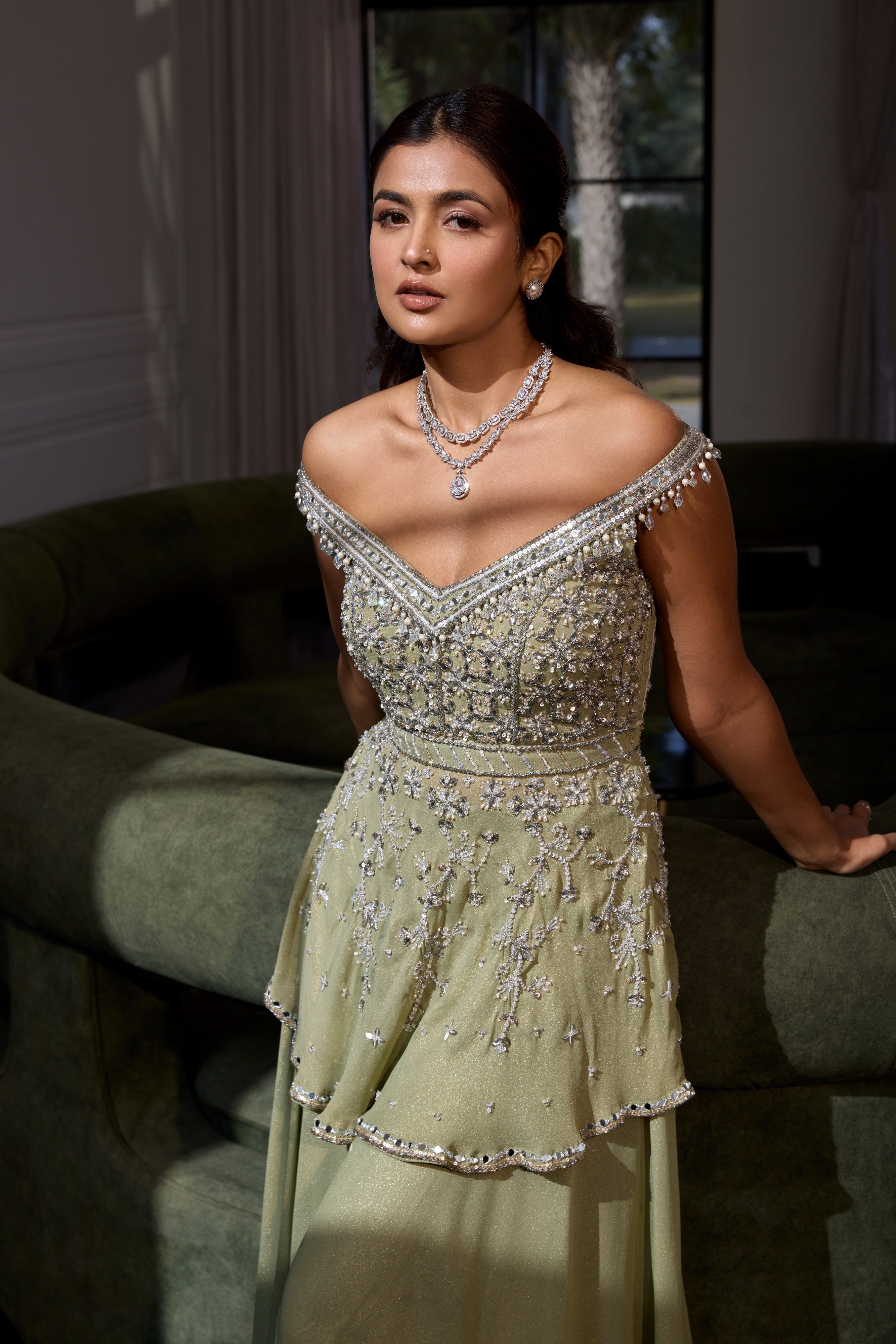 Sage Green Off Shoulder Peplum