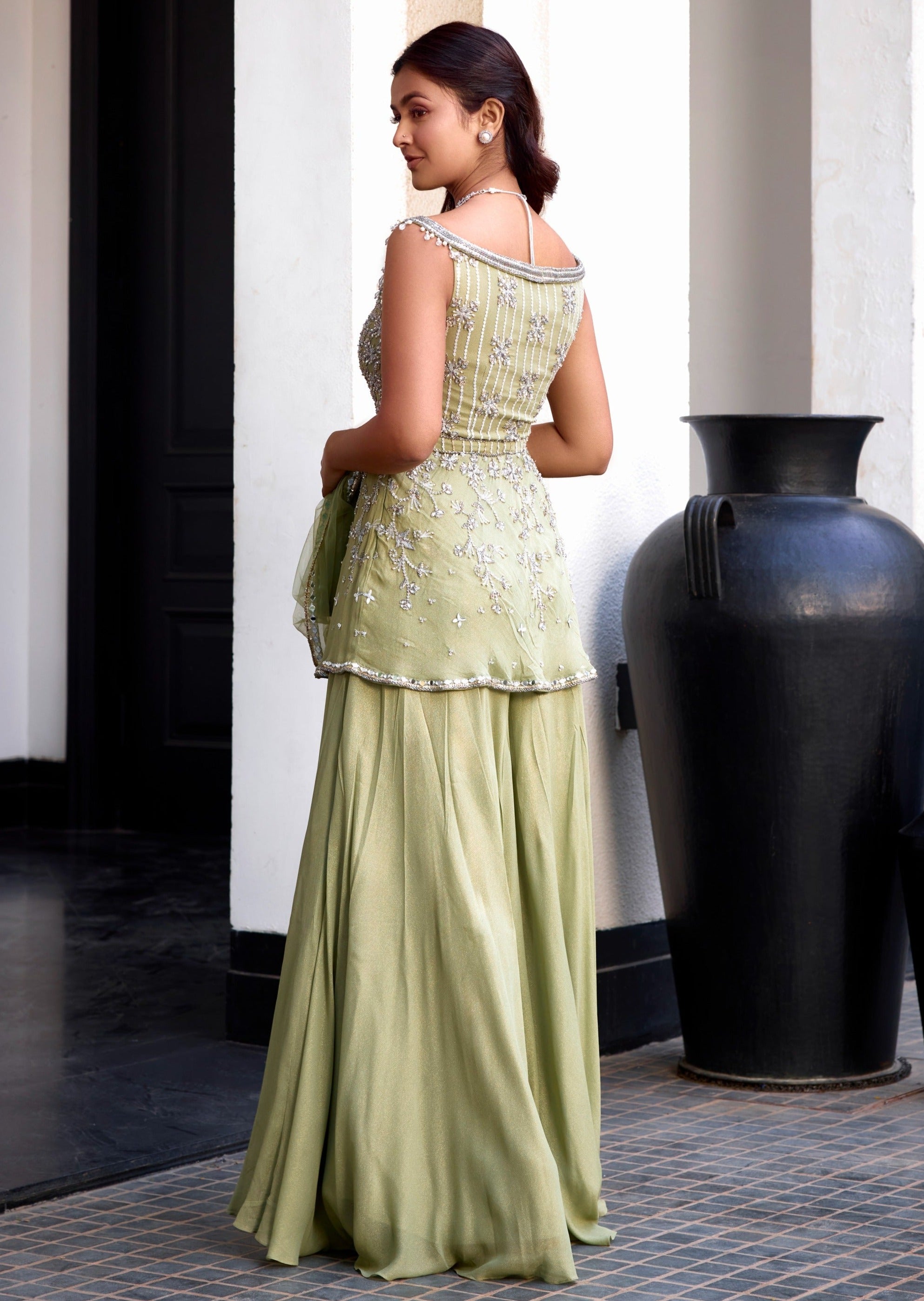 Sage Green Off Shoulder Peplum