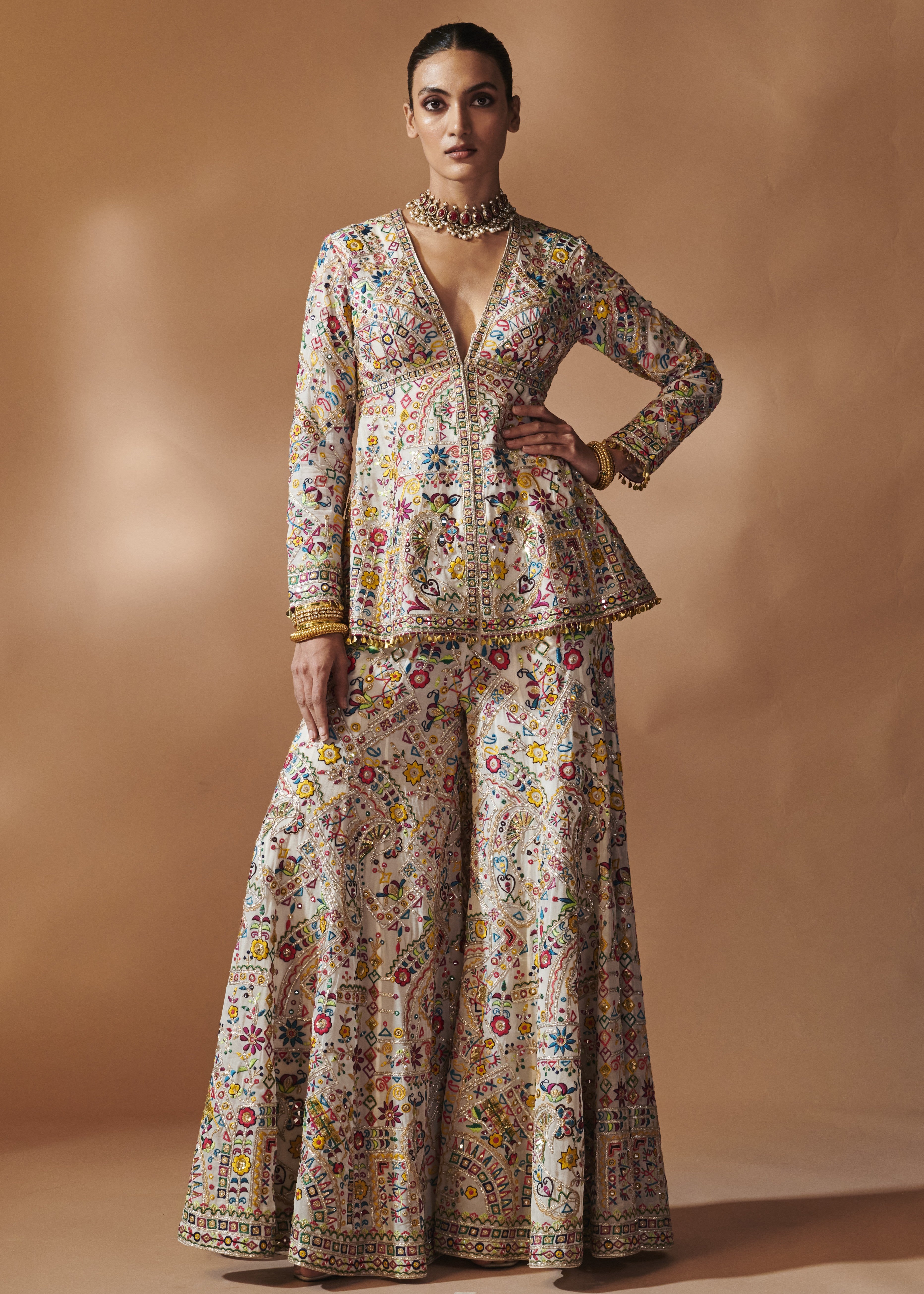 Ivory Peplum Sharara Set