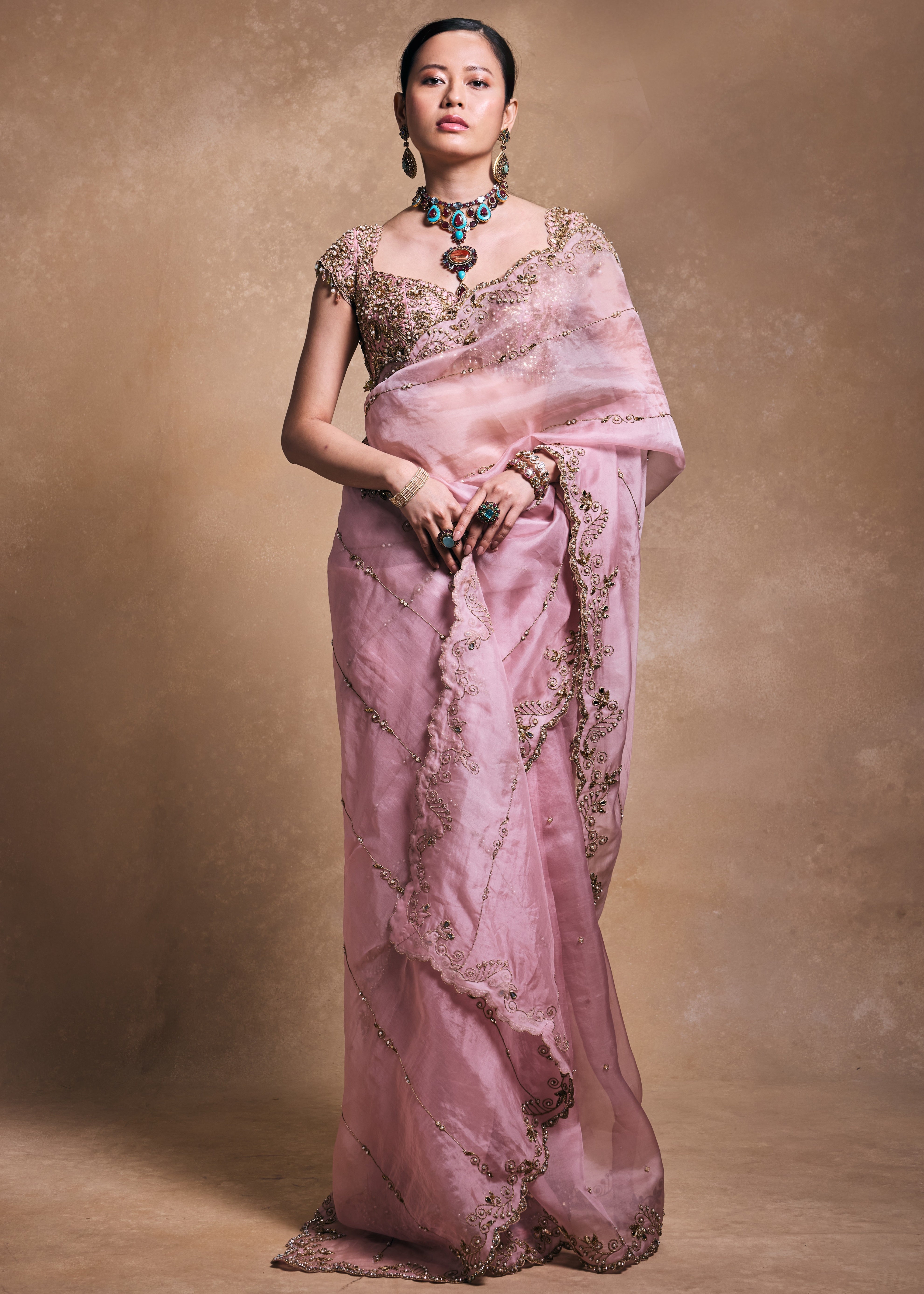 Blush Pink Organza Sari