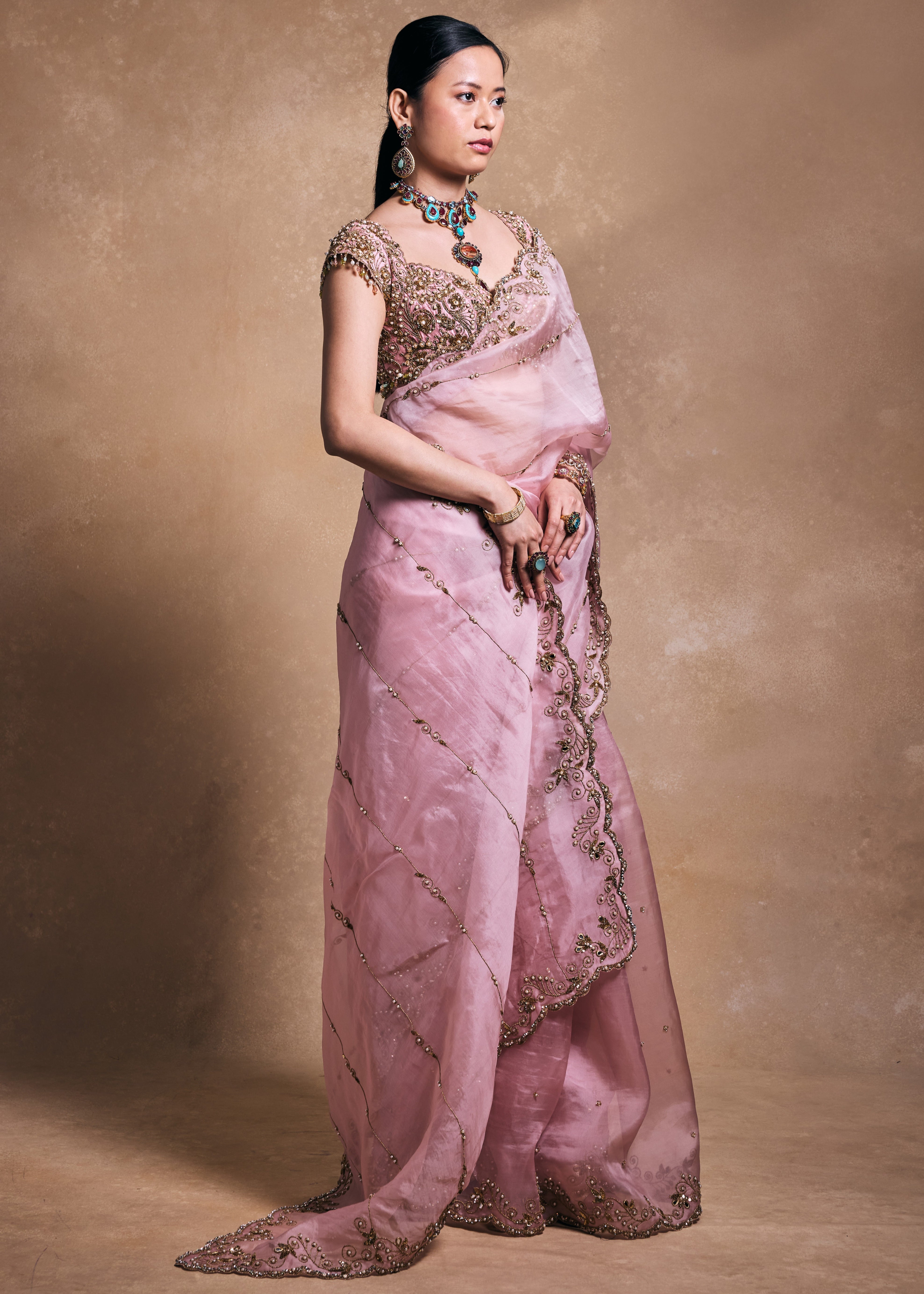 Blush Pink Organza Sari