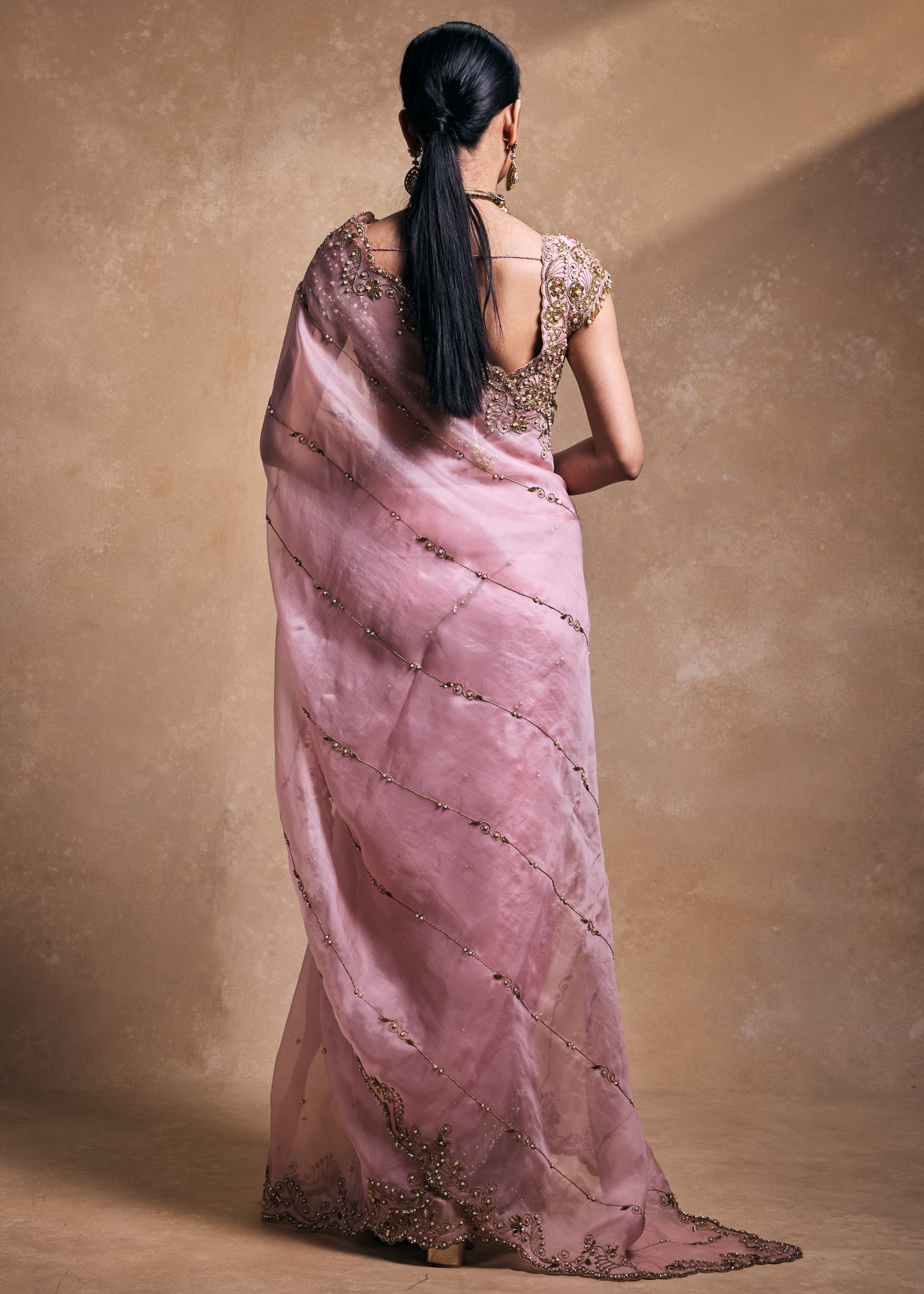 Blush Pink Organza Sari