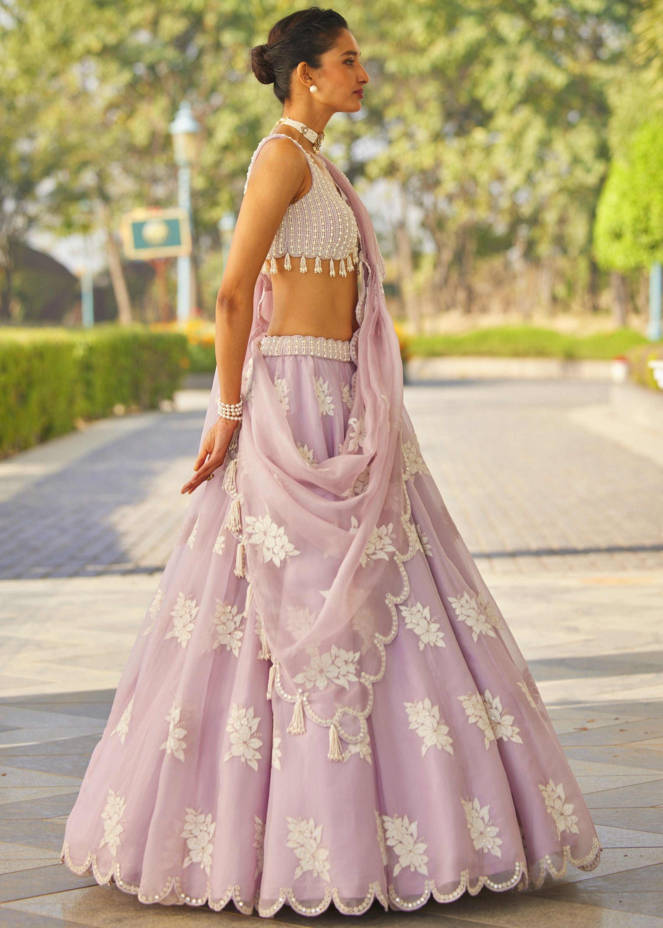 Powder Lilac Flower Lehenga Set