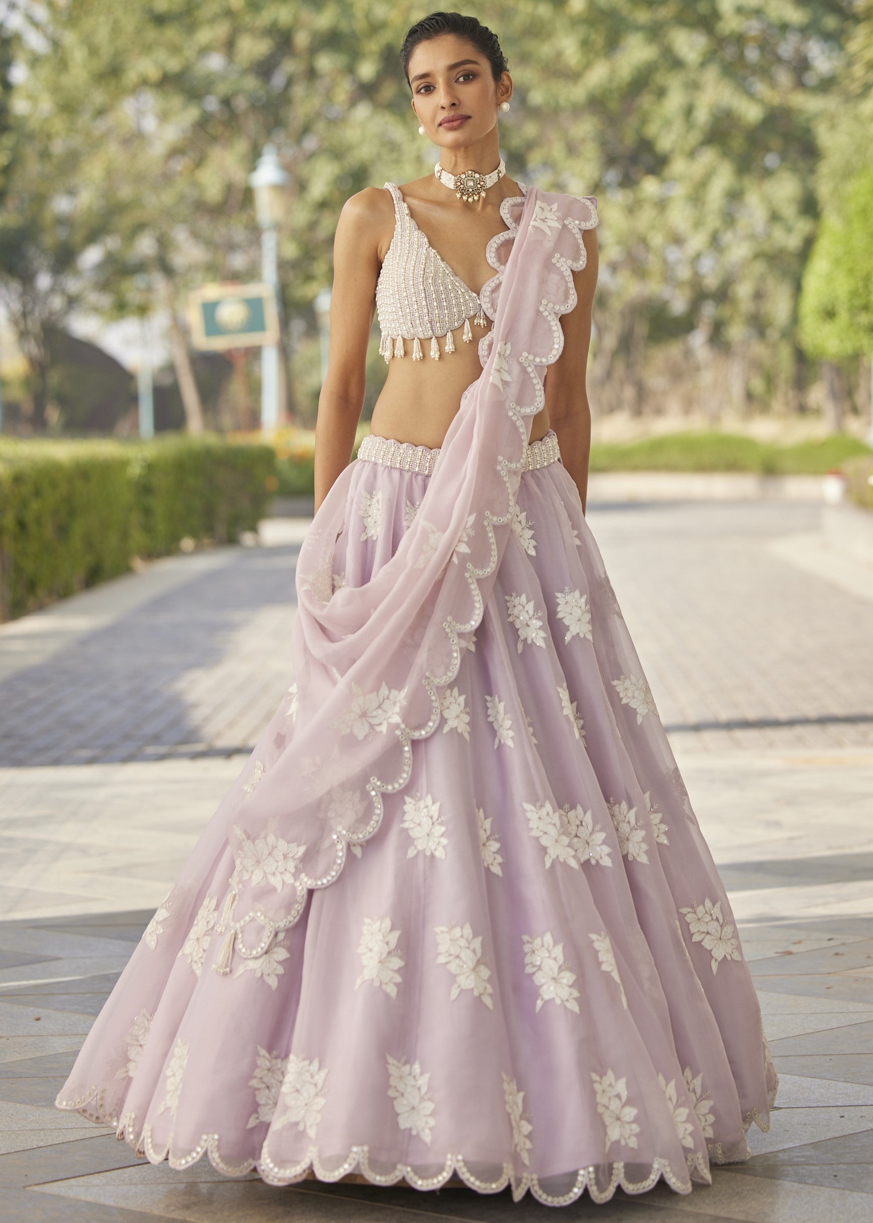 Powder Lilac Flower Lehenga Set